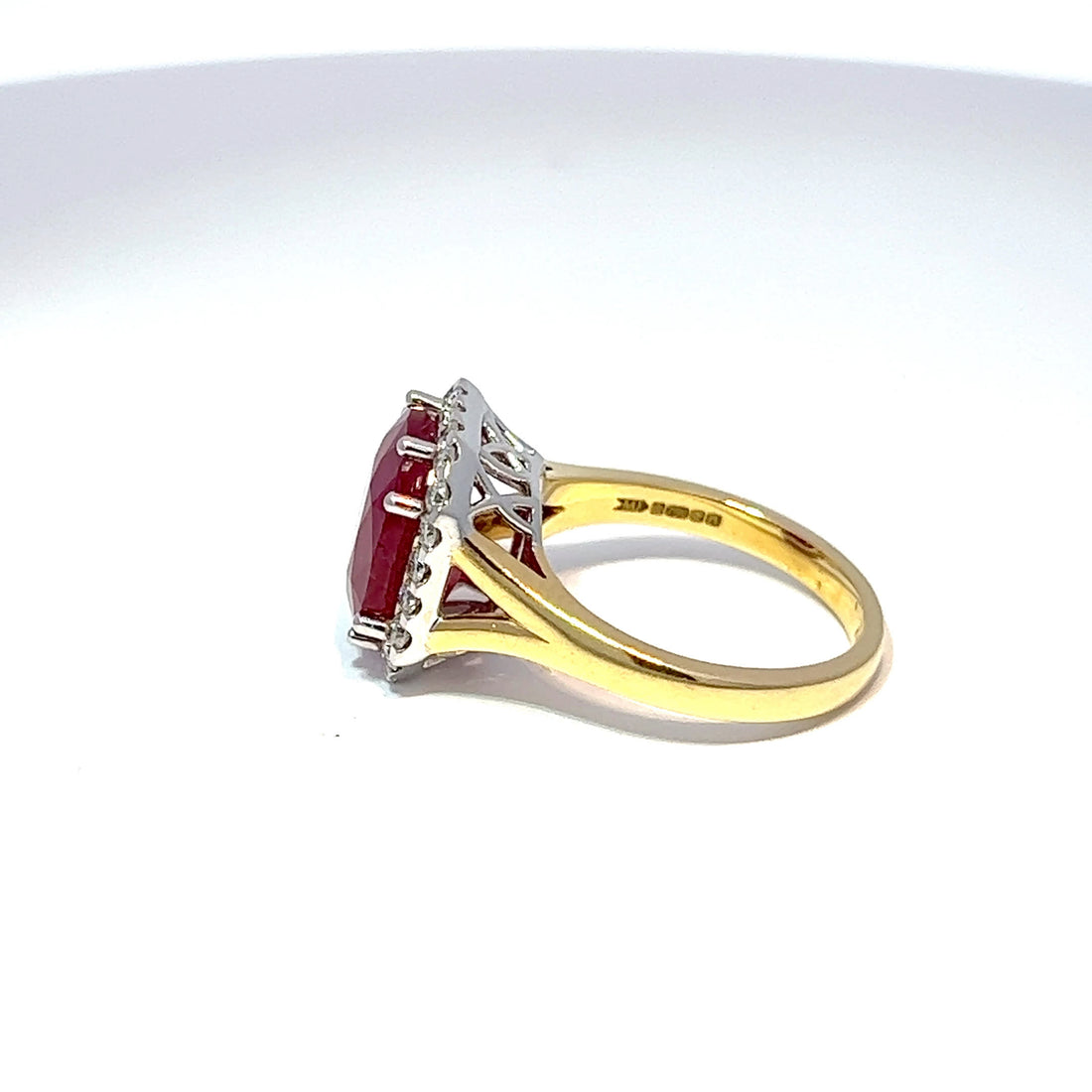 18ct Yellow Gold Ruby & Diamond Halo Ring