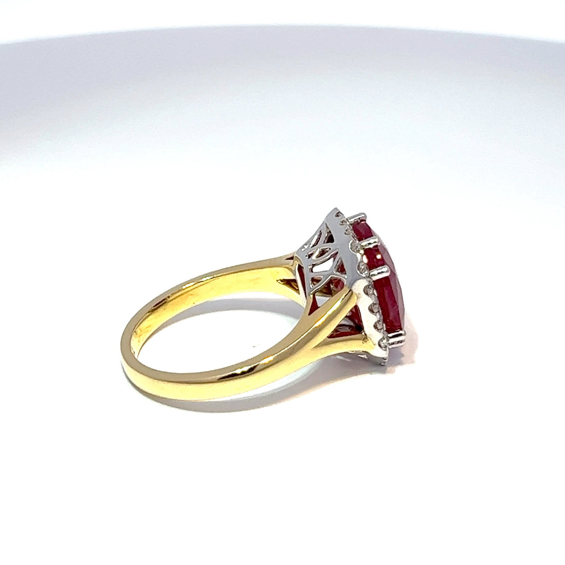 18ct Yellow Gold Ruby & Diamond Halo Ring