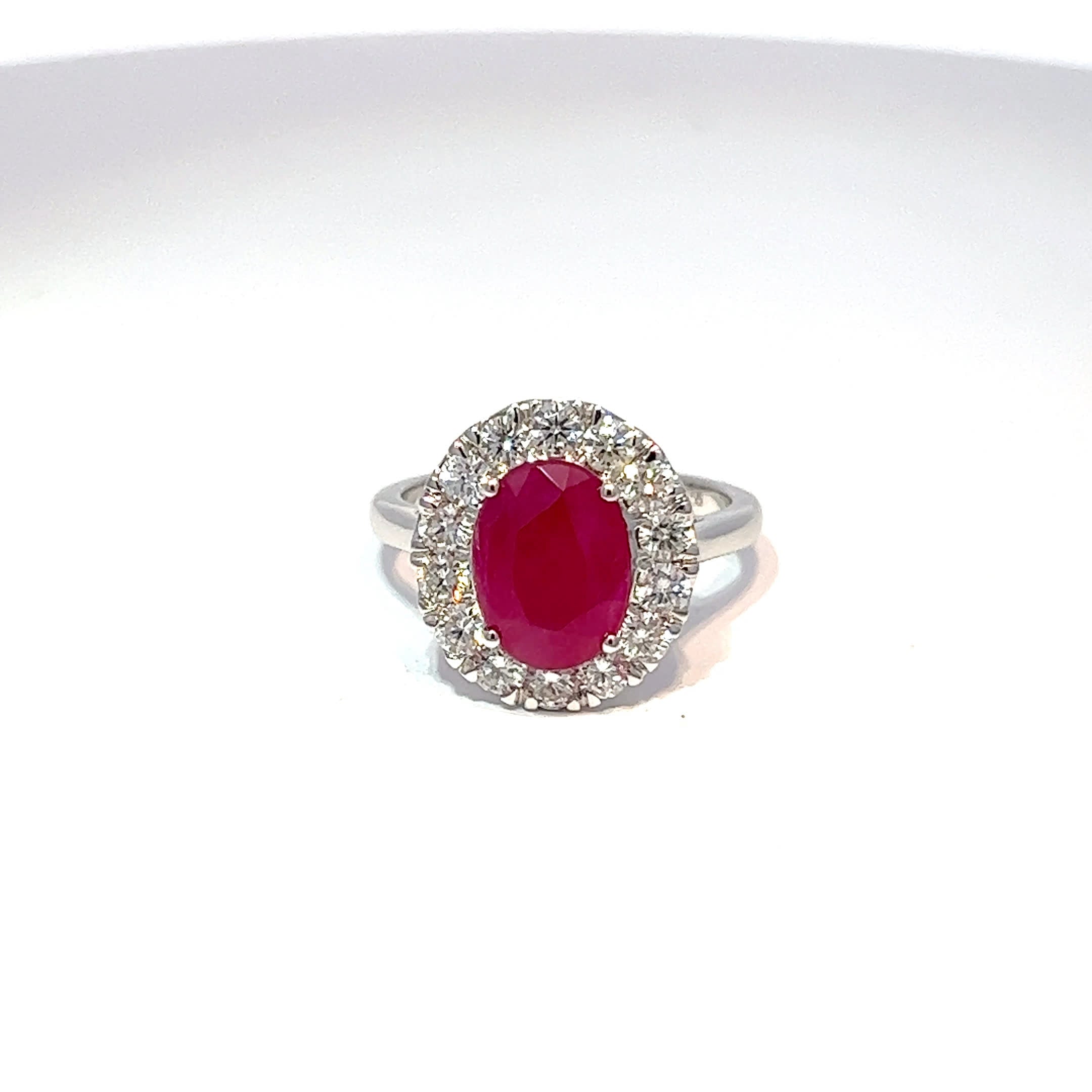 18ct White Gold Ruby & Diamond Halo Ring 