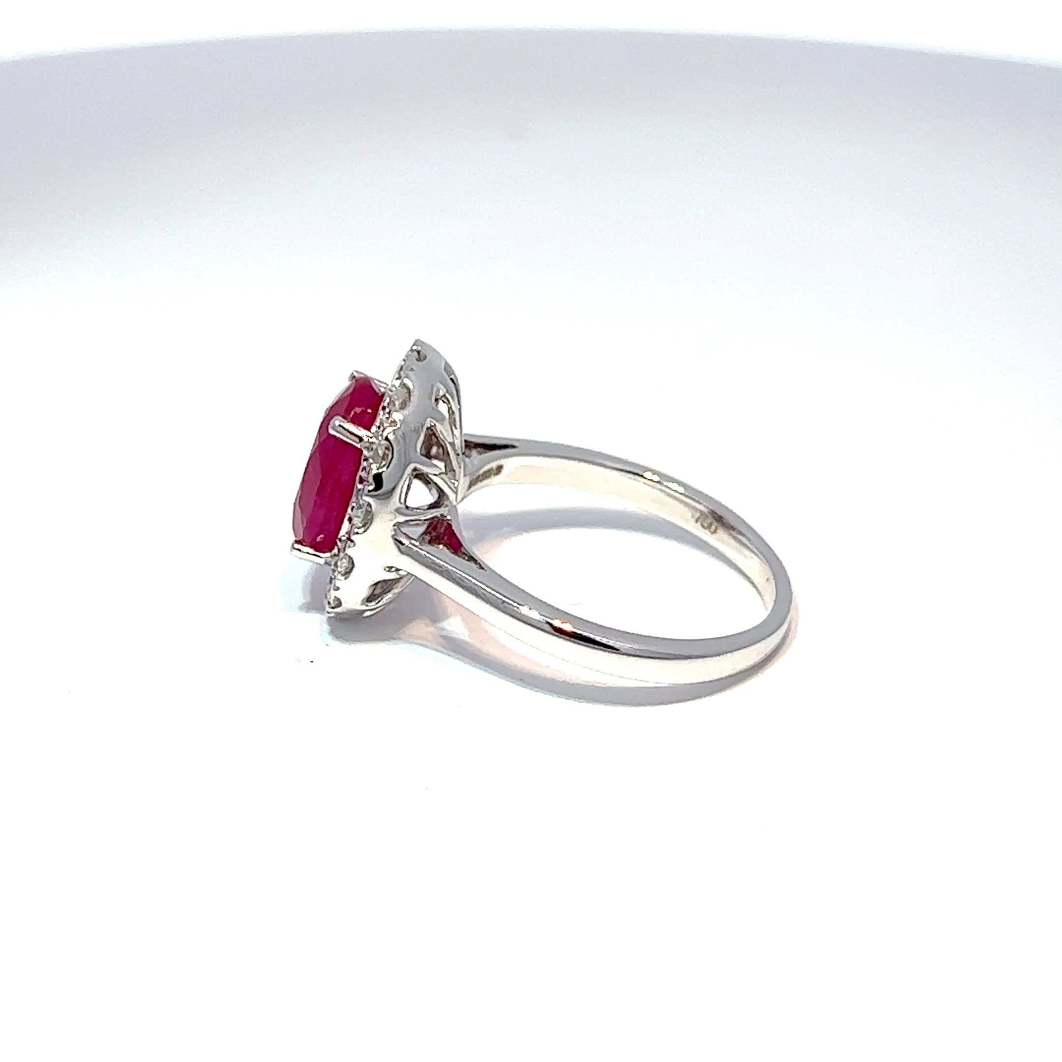 18ct White Gold Ruby & Diamond Halo Ring