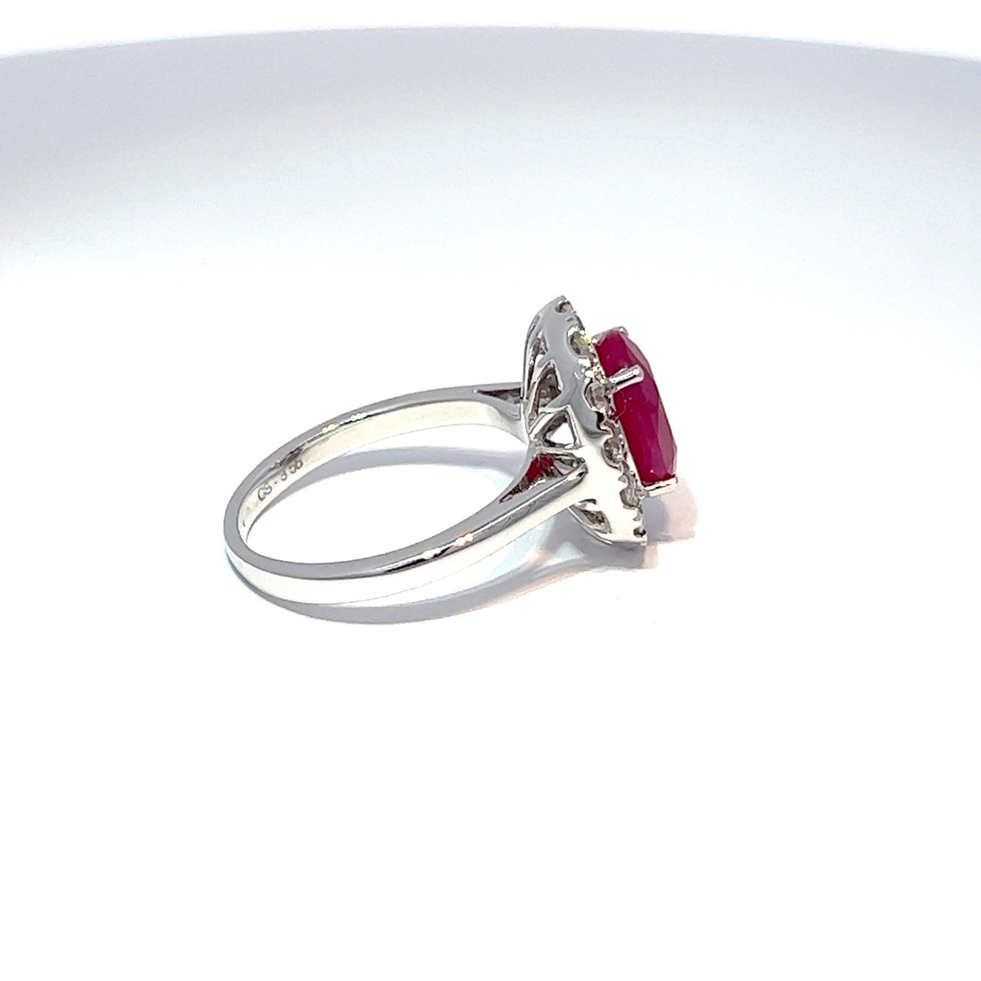 18ct White Gold Ruby & Diamond Halo Ring
