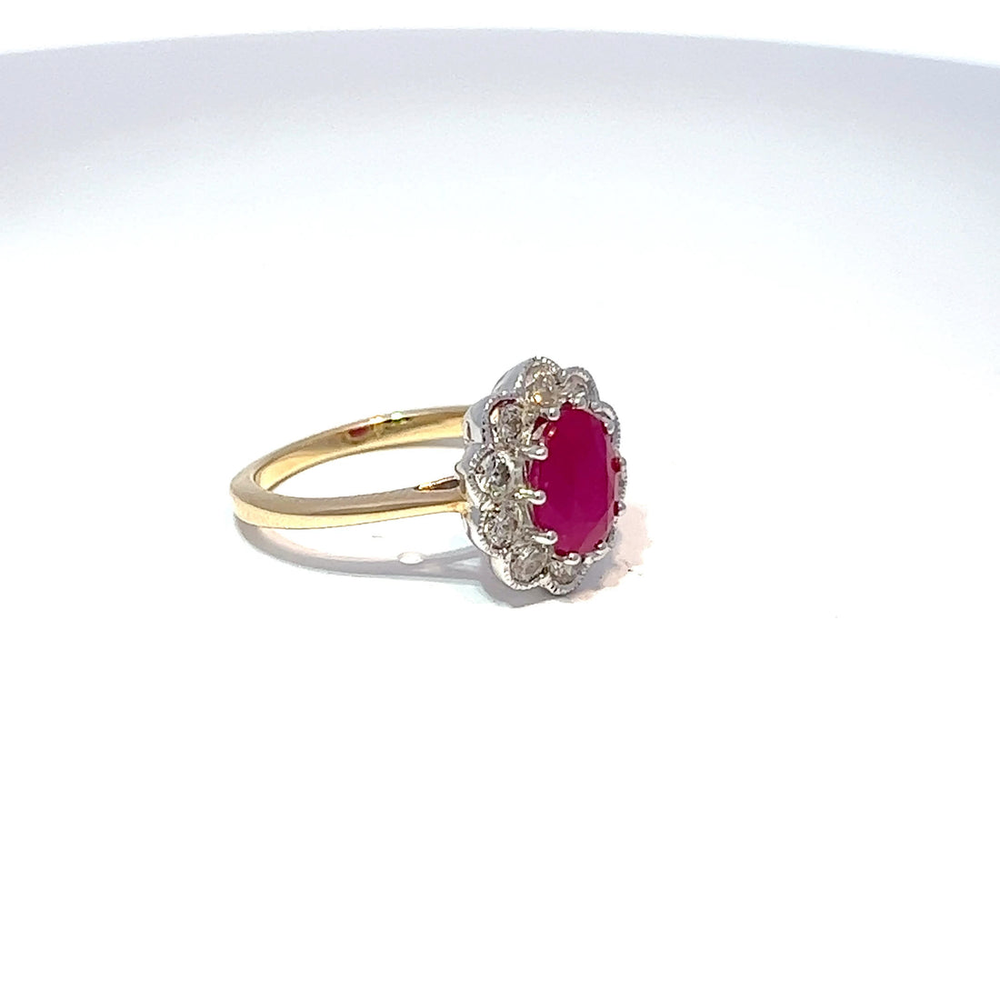 18ct Yellow Gold Ruby & Diamond Halo Ring