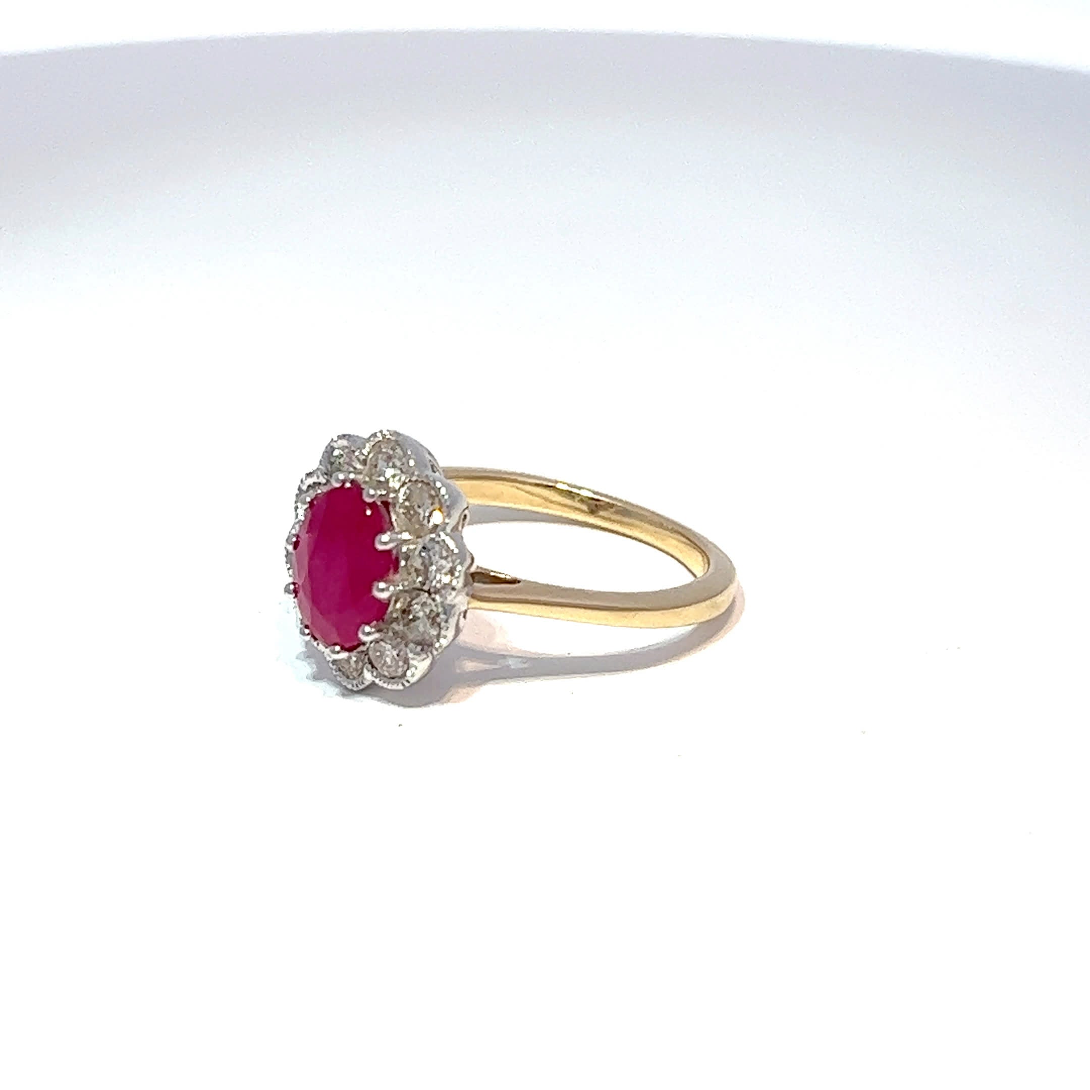 18ct Yellow Gold Ruby & Diamond Halo Ring