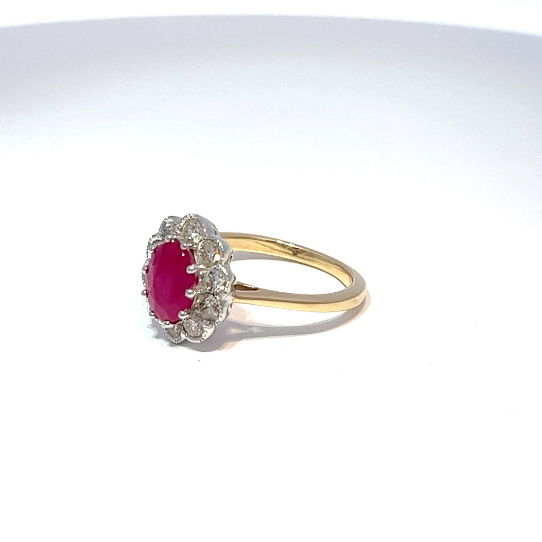 18ct Yellow Gold Ruby & Diamond Halo Ring
