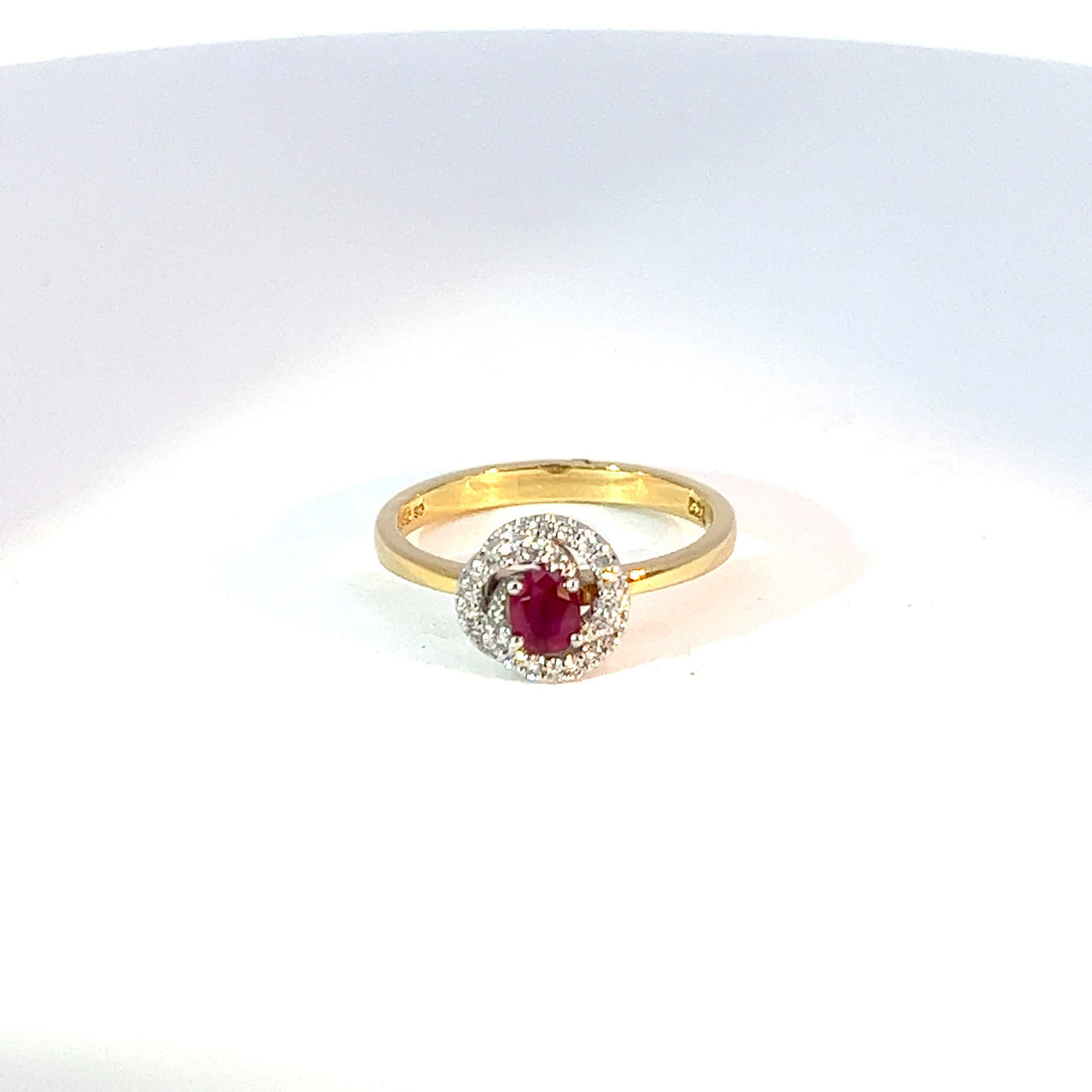 18ct Yellow Gold Ruby & Diamond Rose Ring