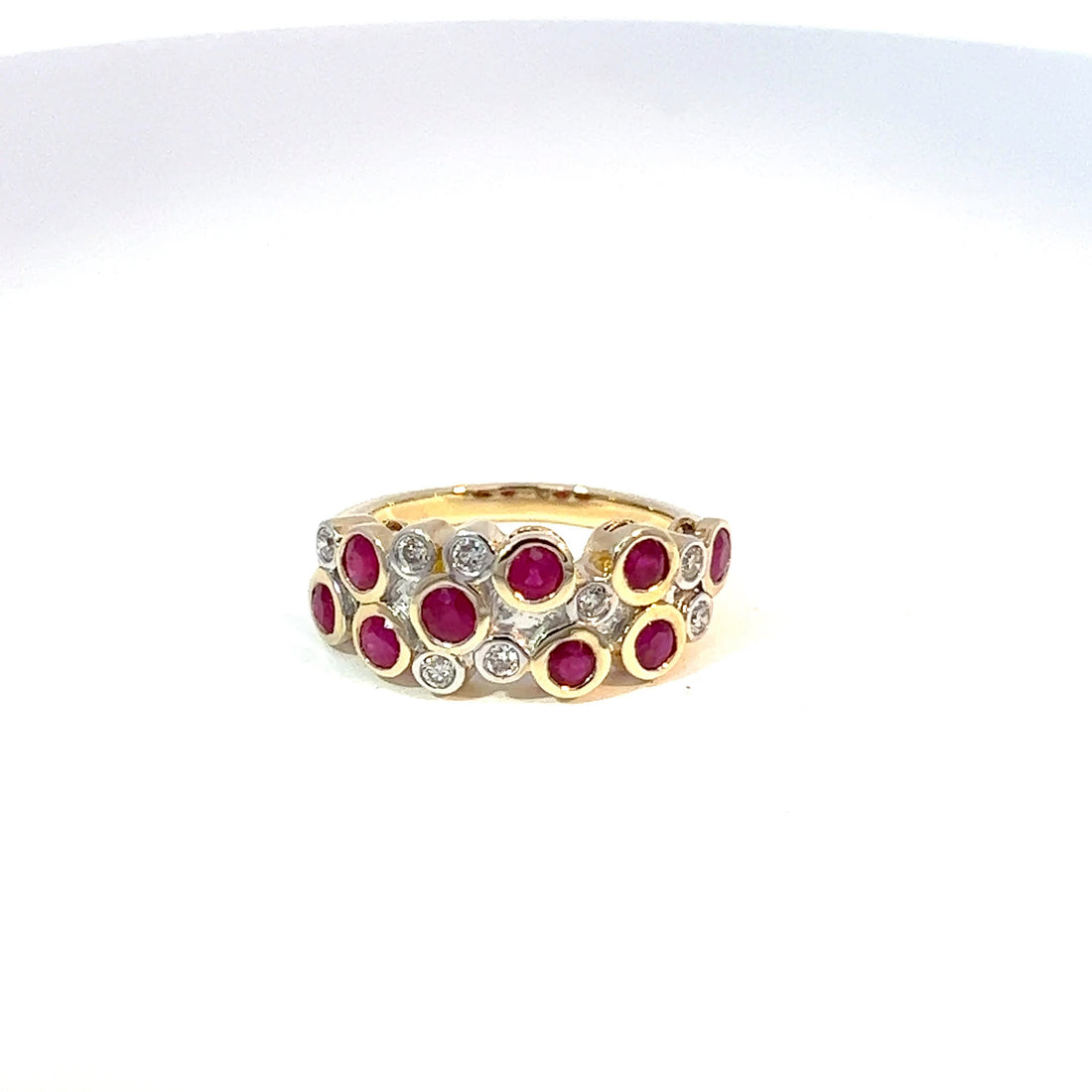 9ct Yellow Gold Ruby & Diamond "Bubble" Ring  