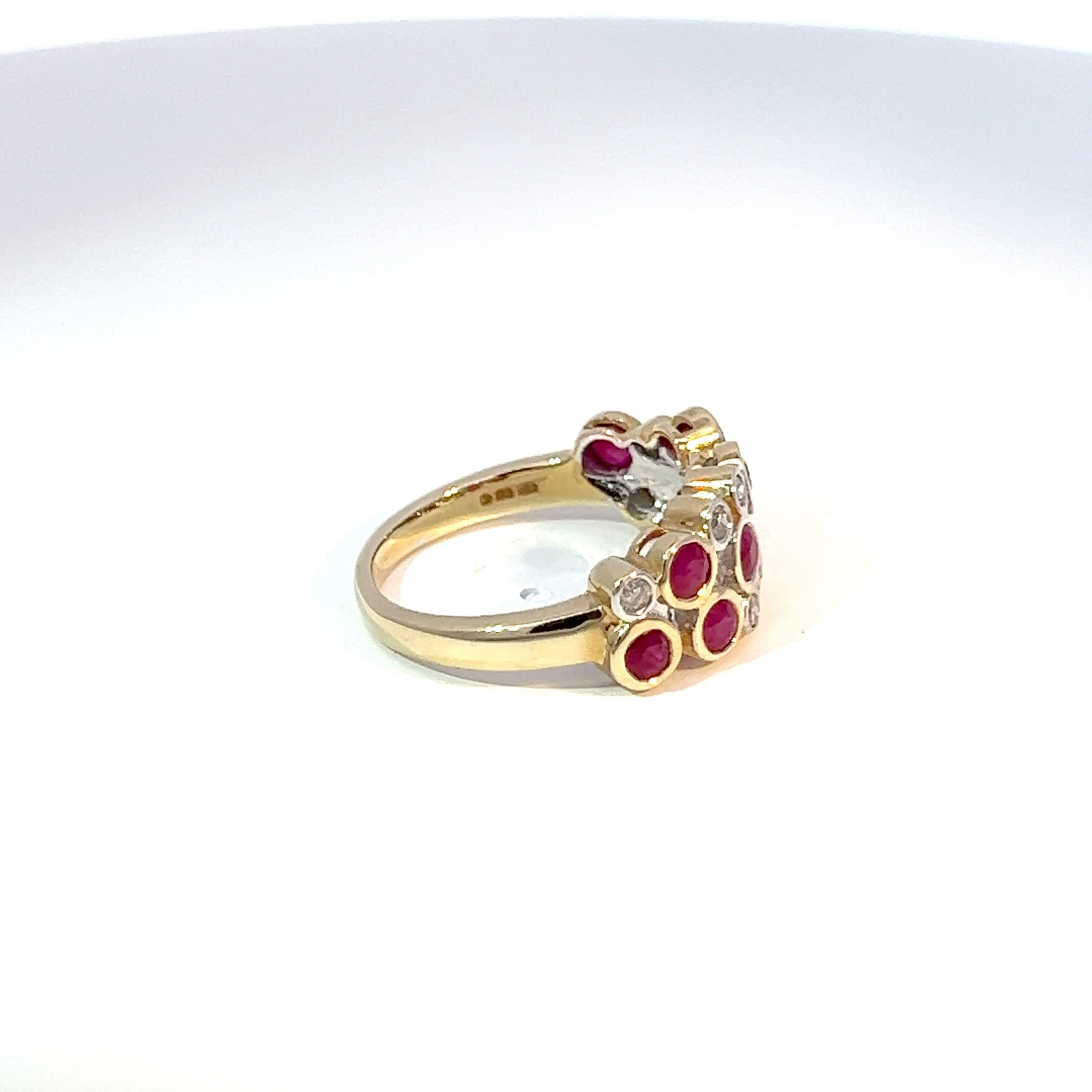 9ct Yellow Gold Ruby & Diamond "Bubble" Ring