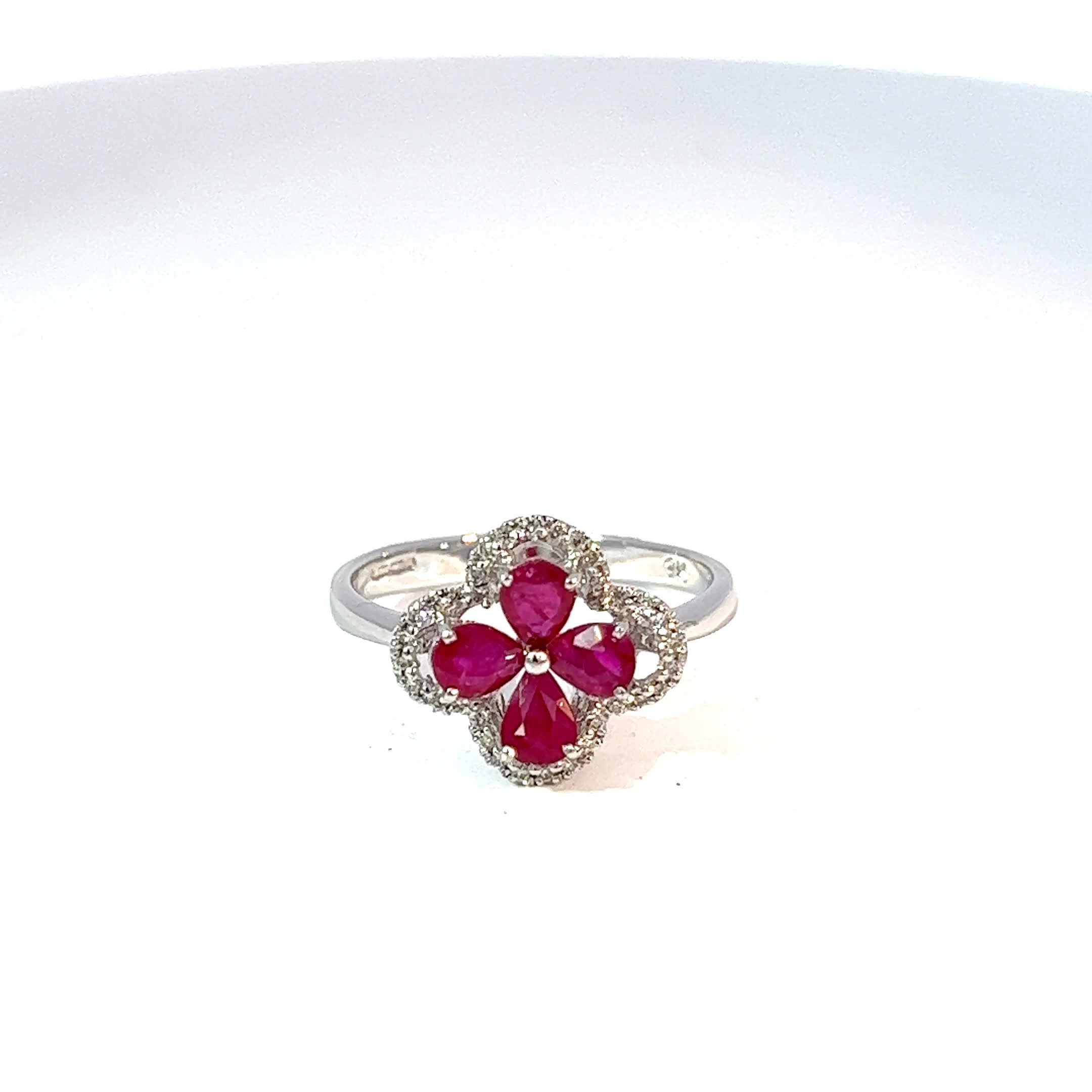 9ct White Gold Ruby & Diamond Flower Ring 