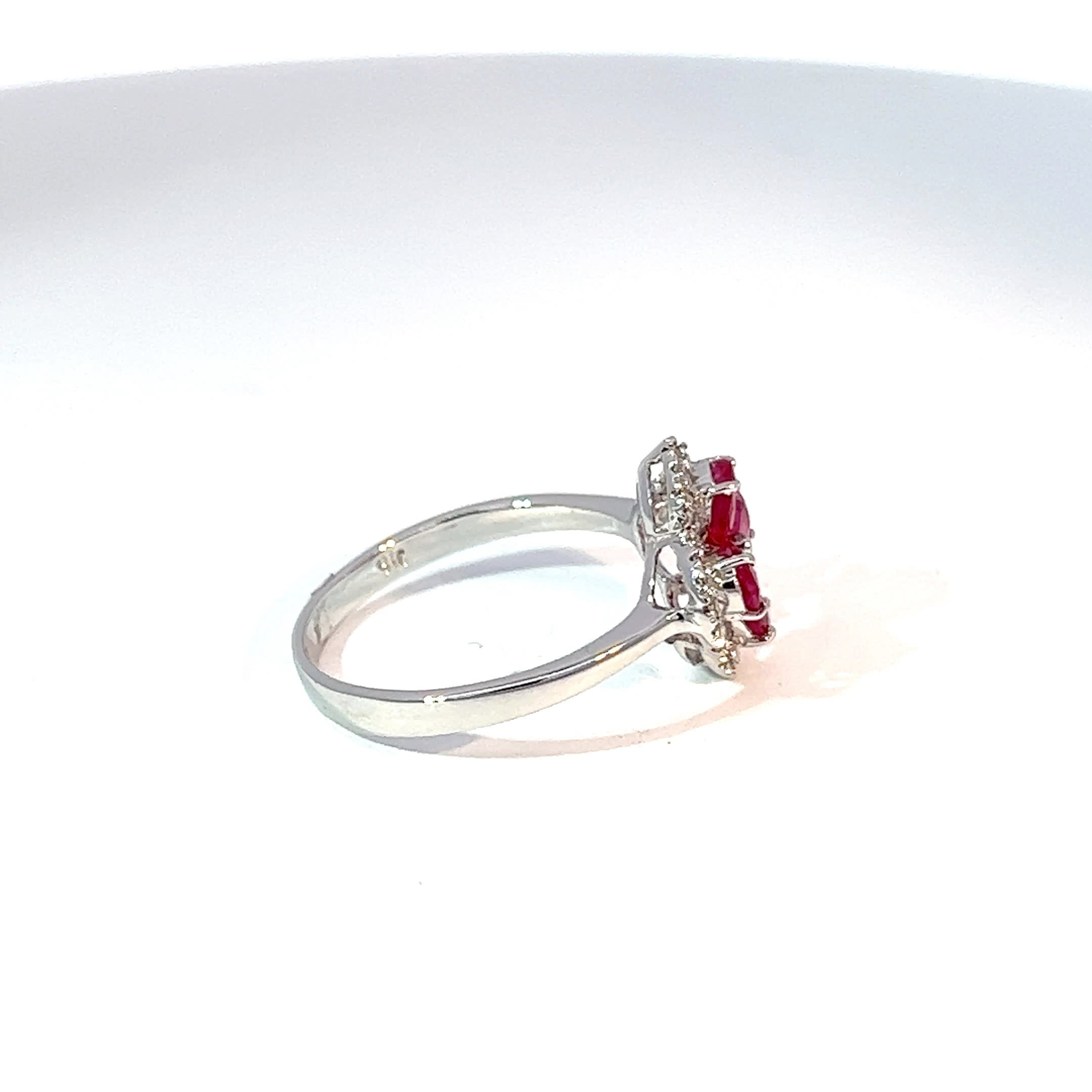 9ct White Gold Ruby & Diamond Flower Ring