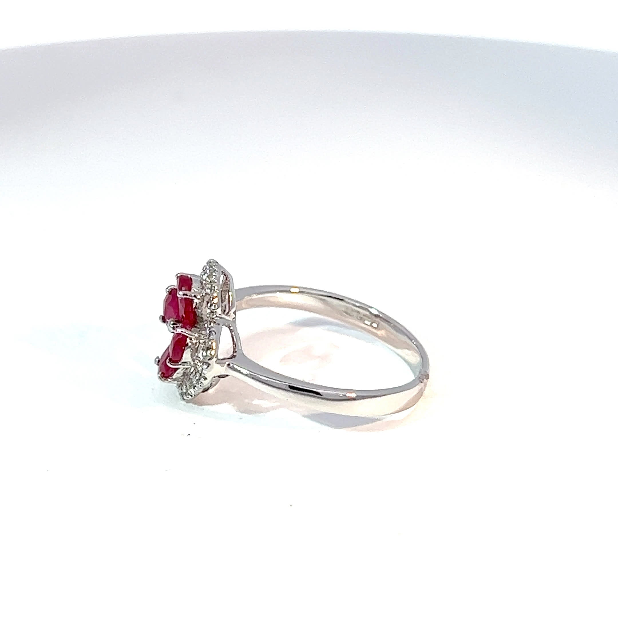 9ct White Gold Ruby & Diamond Flower Ring
