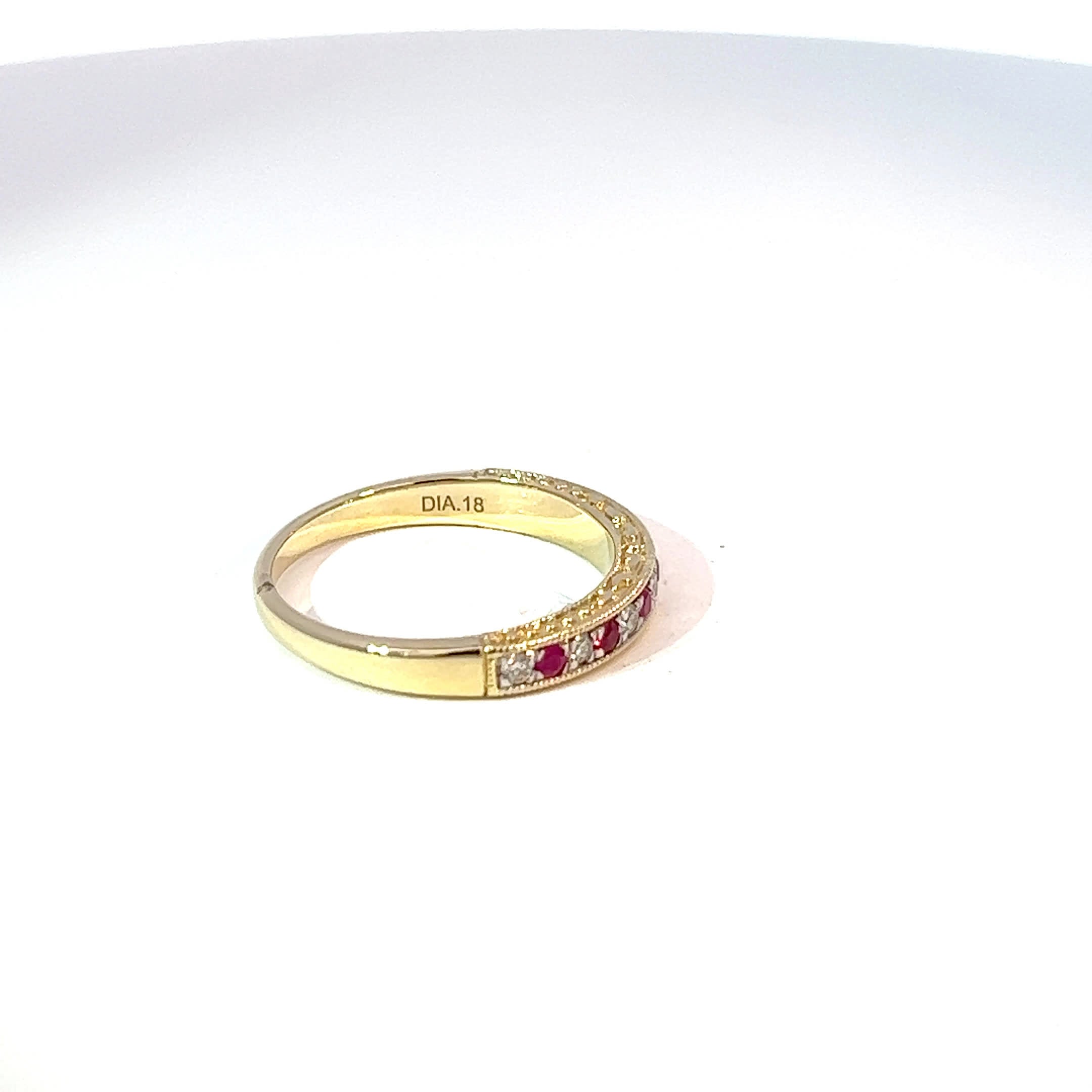 9ct Yellow Gold Ruby & Diamond Millgrain Eternity Band