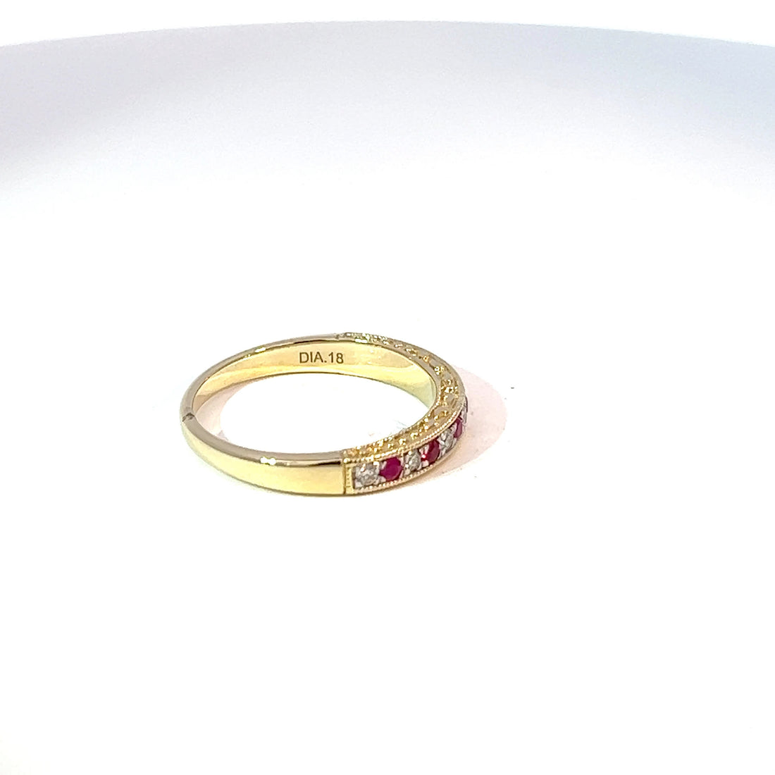 9ct Yellow Gold Ruby & Diamond Millgrain Eternity Band