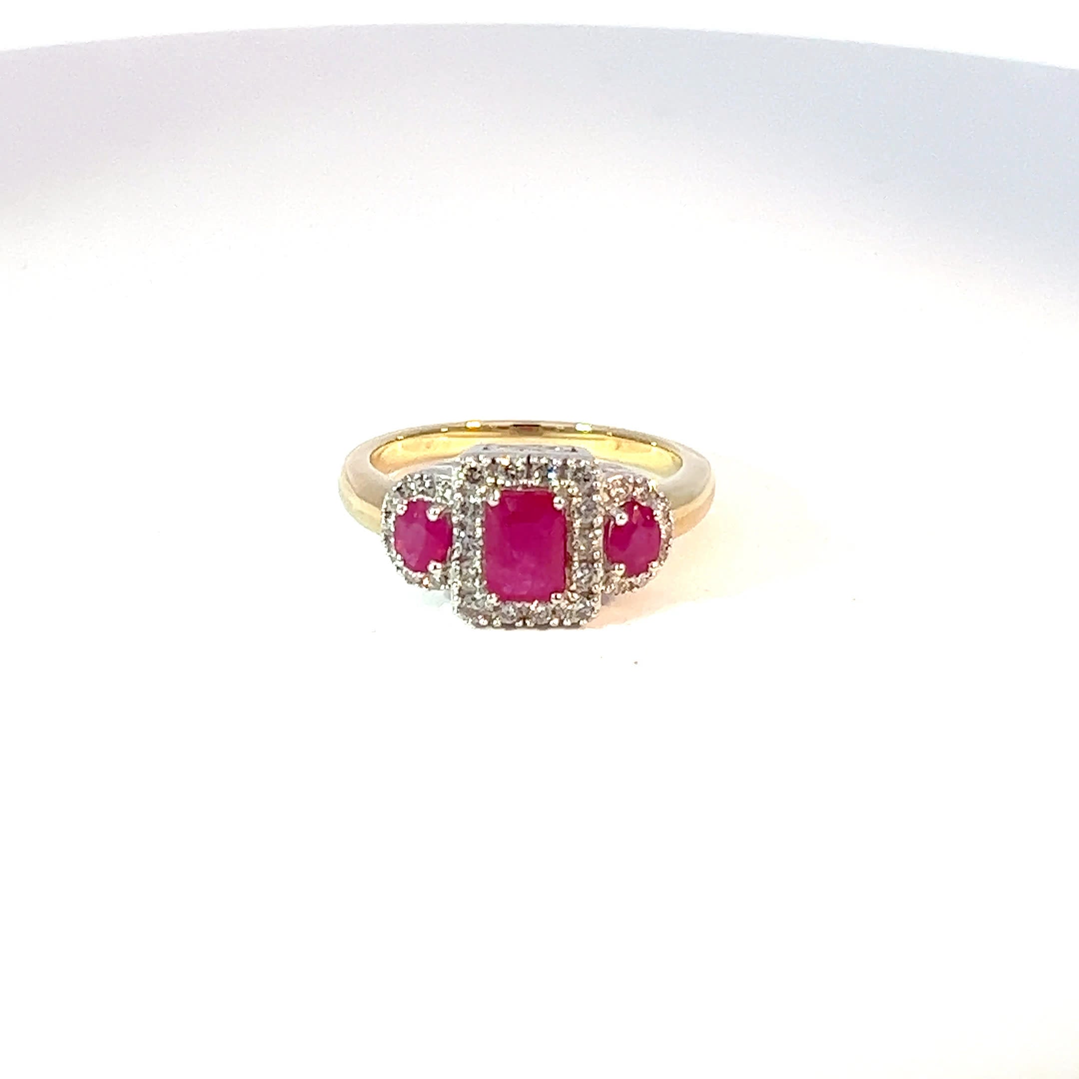 9ct Yellow Gold Ruby & Diamond Trilogy Ring 