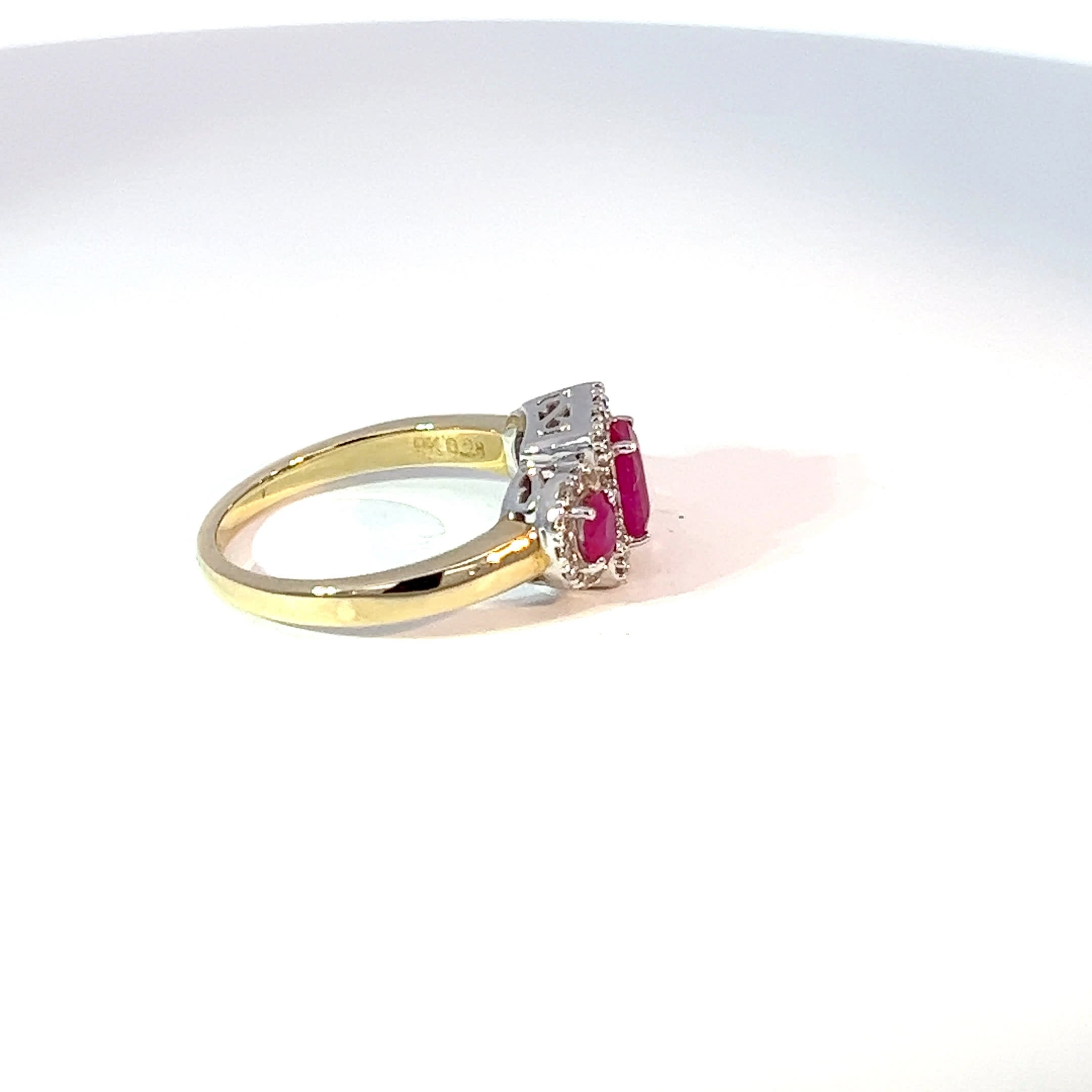 9ct Yellow Gold Ruby & Diamond Trilogy Ring