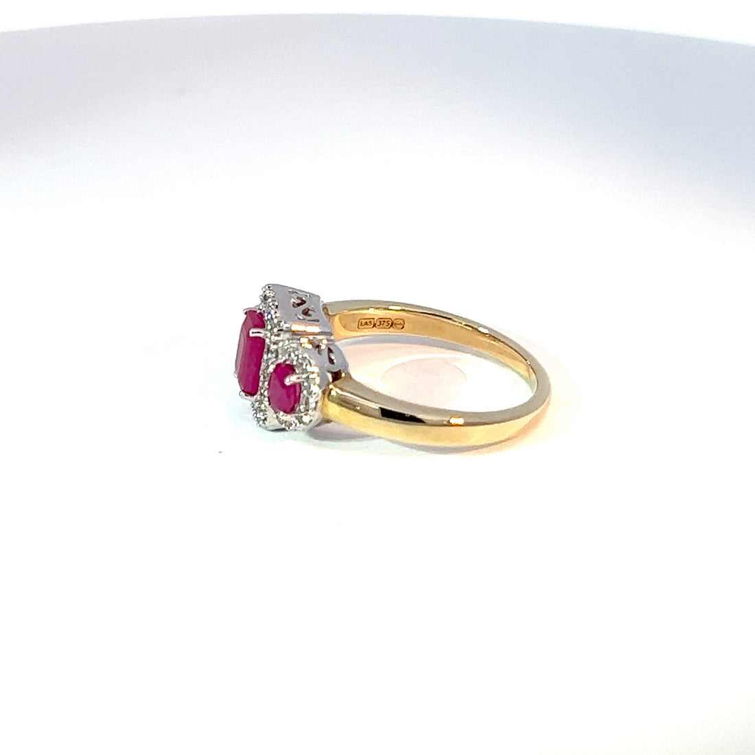 9ct Yellow Gold Ruby & Diamond Trilogy Ring