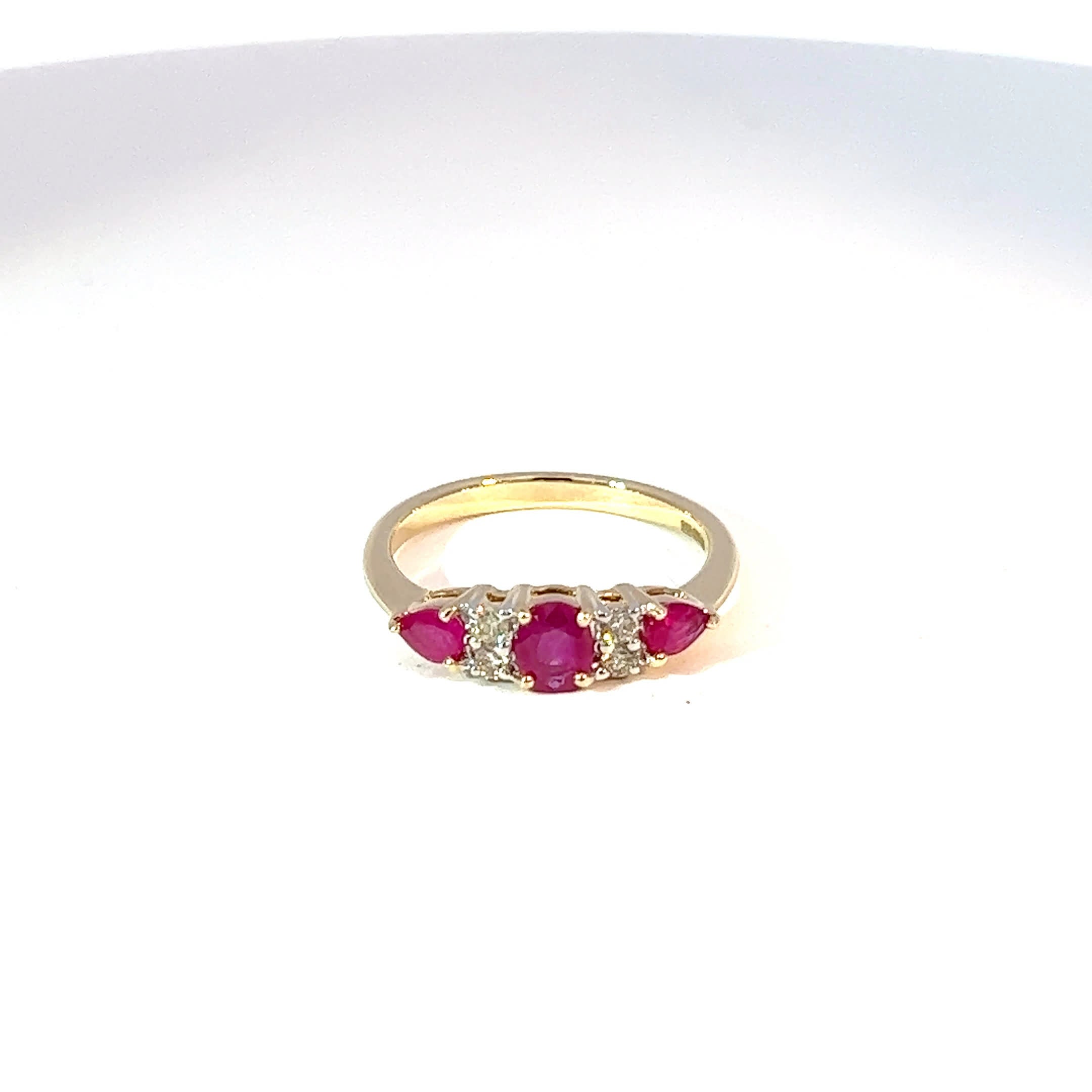 9ct Yellow Gold Ruby & Diamond Trilogy Ring