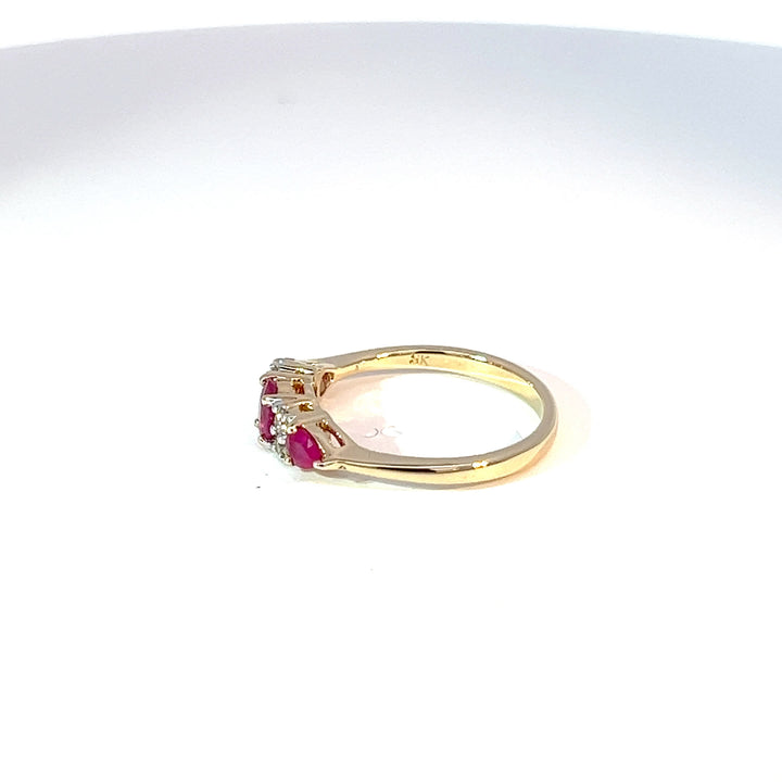9ct Yellow Gold Ruby & Diamond Trilogy Ring
