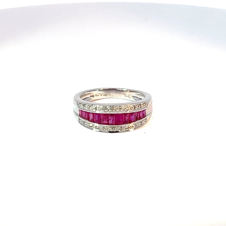 9ct White Gold Ruby & Diamond Band 