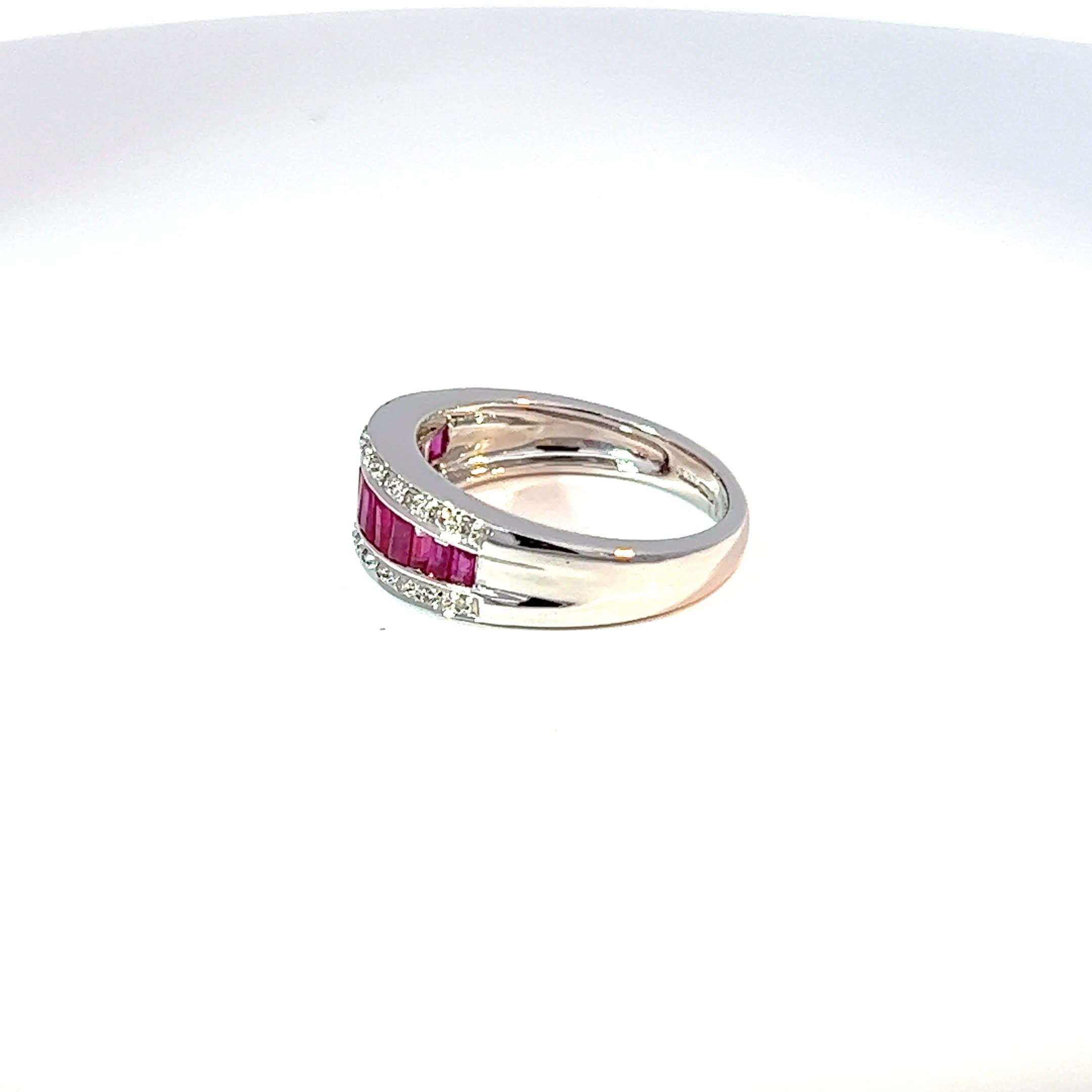 9ct White Gold Ruby & Diamond Band