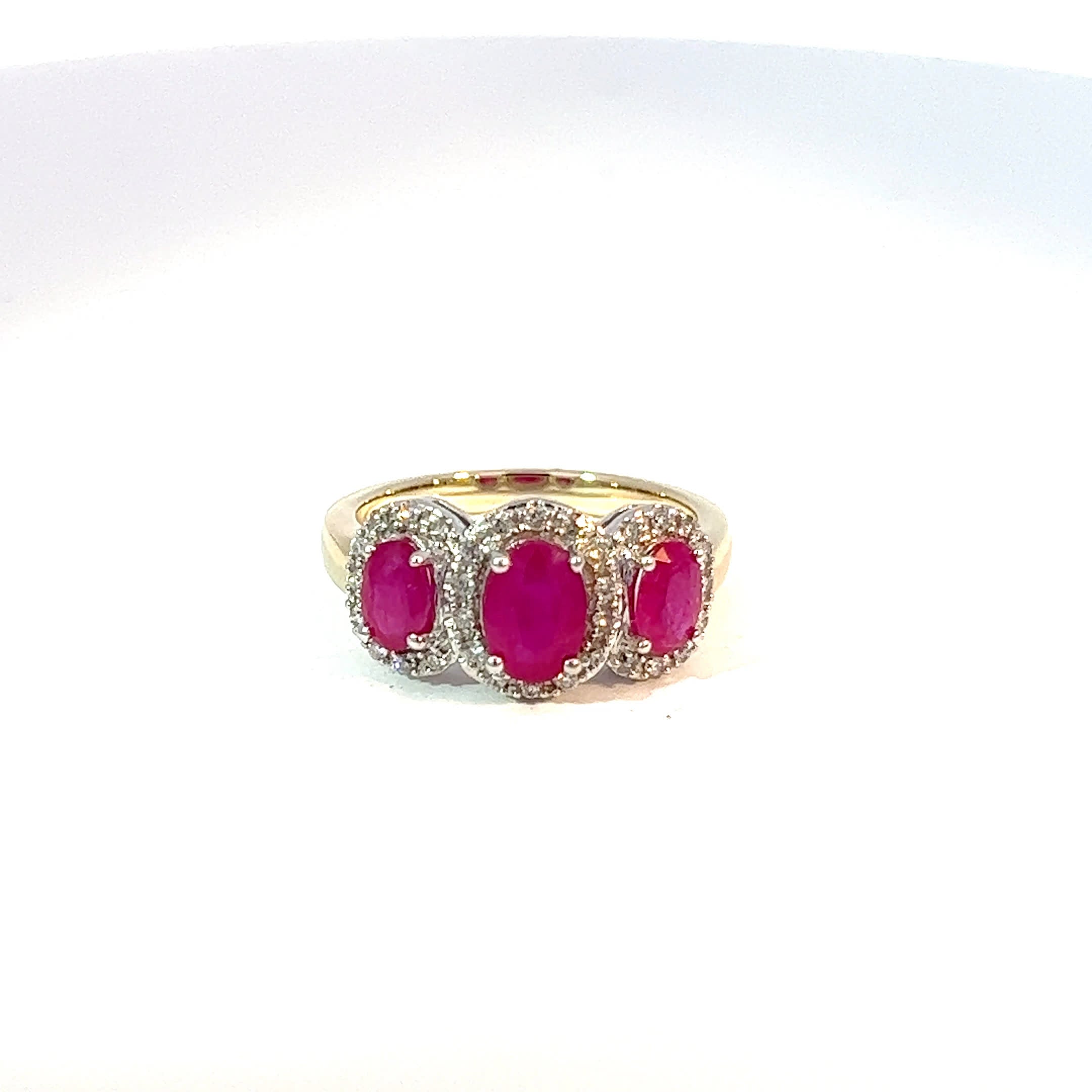 9ct Yellow Gold Ruby & Diamond Trilogy Ring 