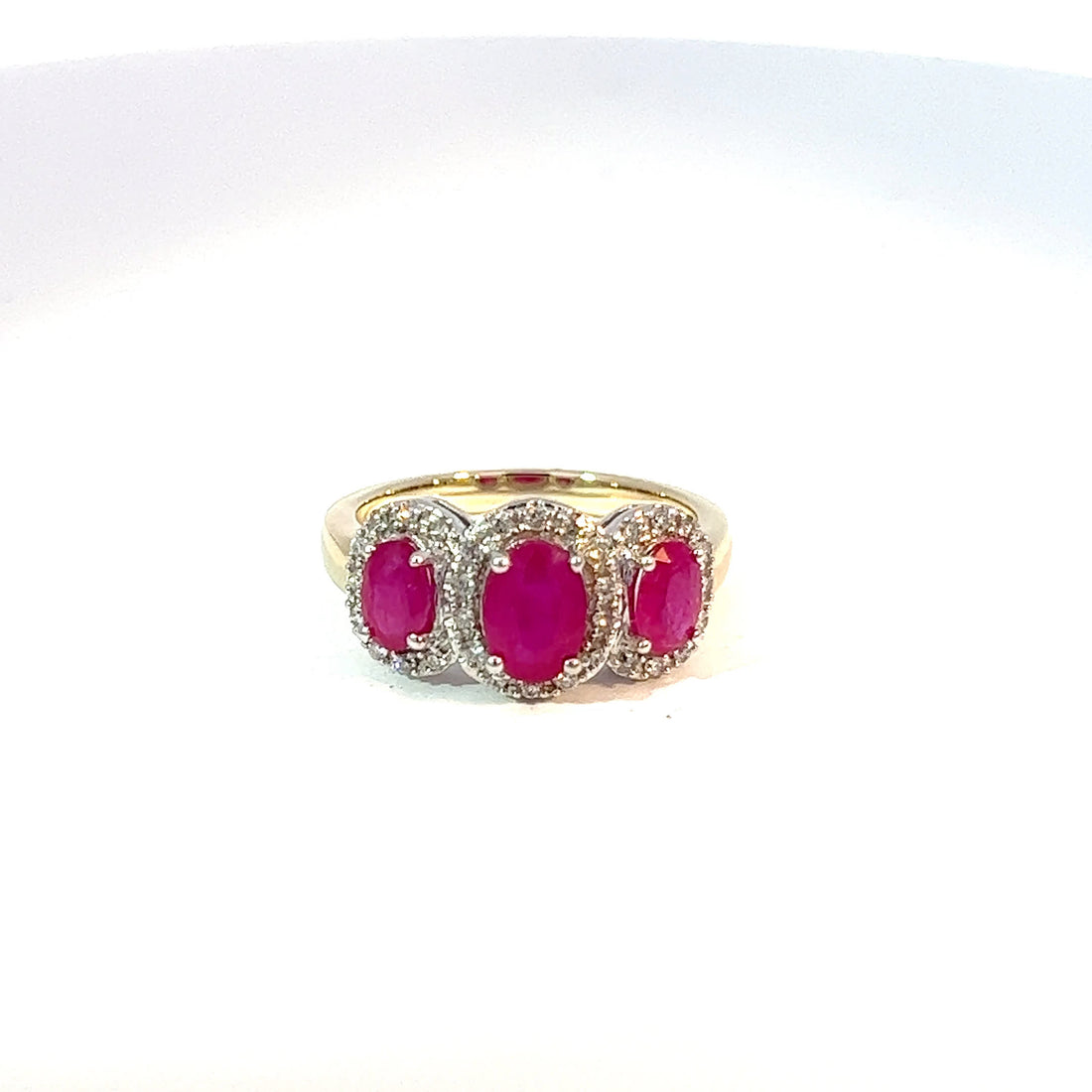 9ct Yellow Gold Ruby & Diamond Trilogy Ring 