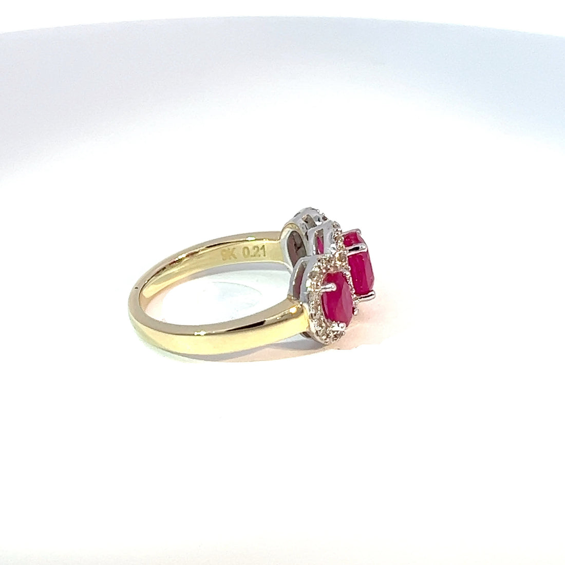 9ct Yellow Gold Ruby & Diamond Trilogy Ring