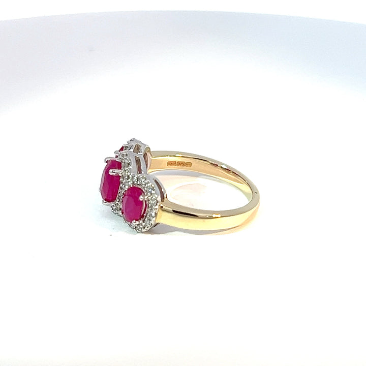 9ct Yellow Gold Ruby & Diamond Trilogy Ring