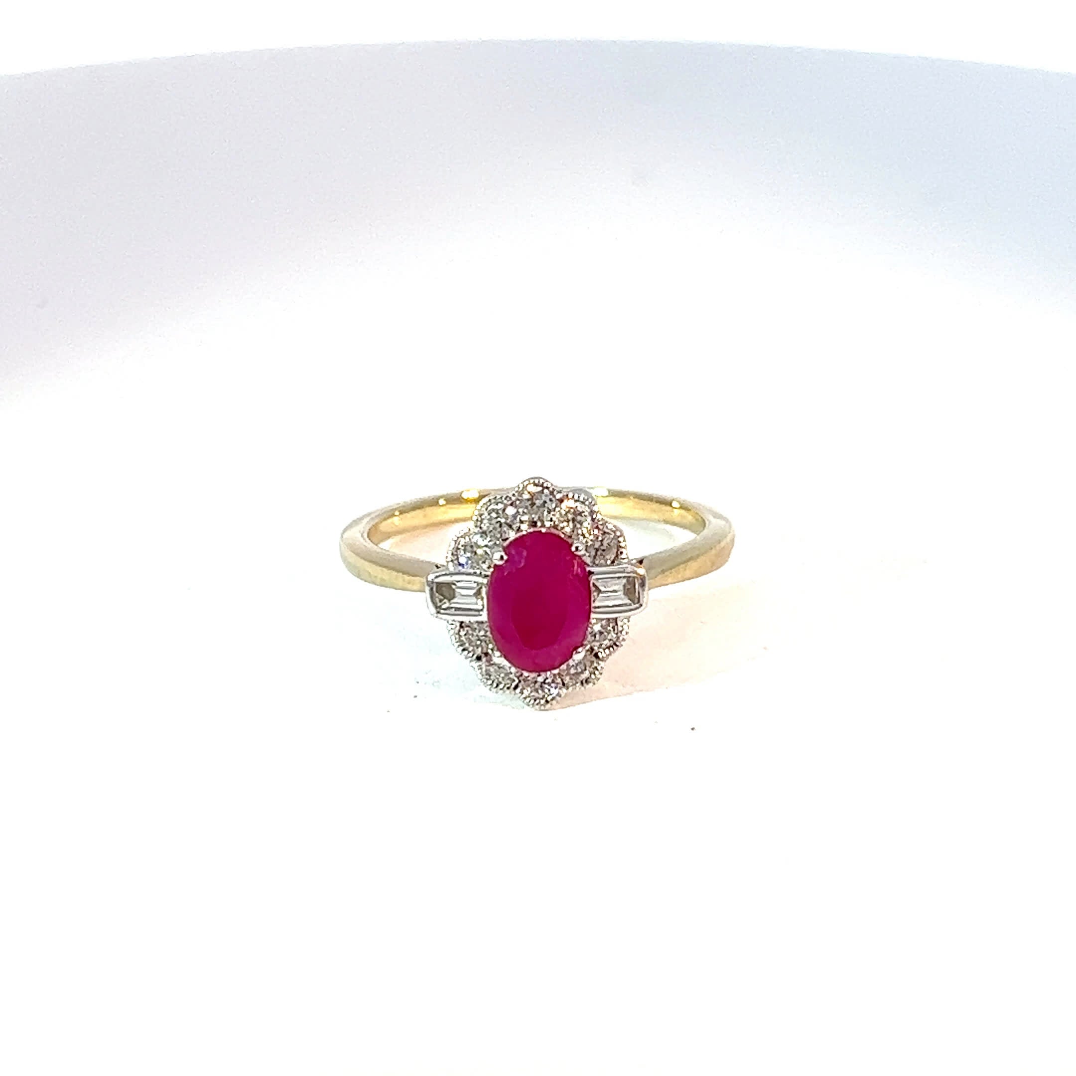9ct Yellow Gold Ruby & Diamond Halo Ring 