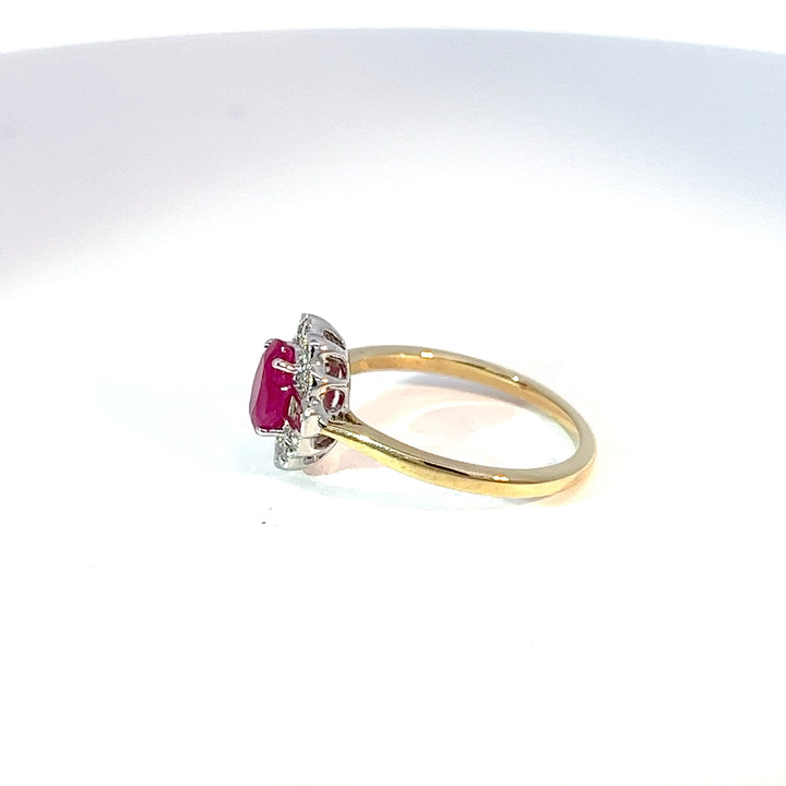 9ct Yellow Gold Ruby & Diamond Halo Ring
