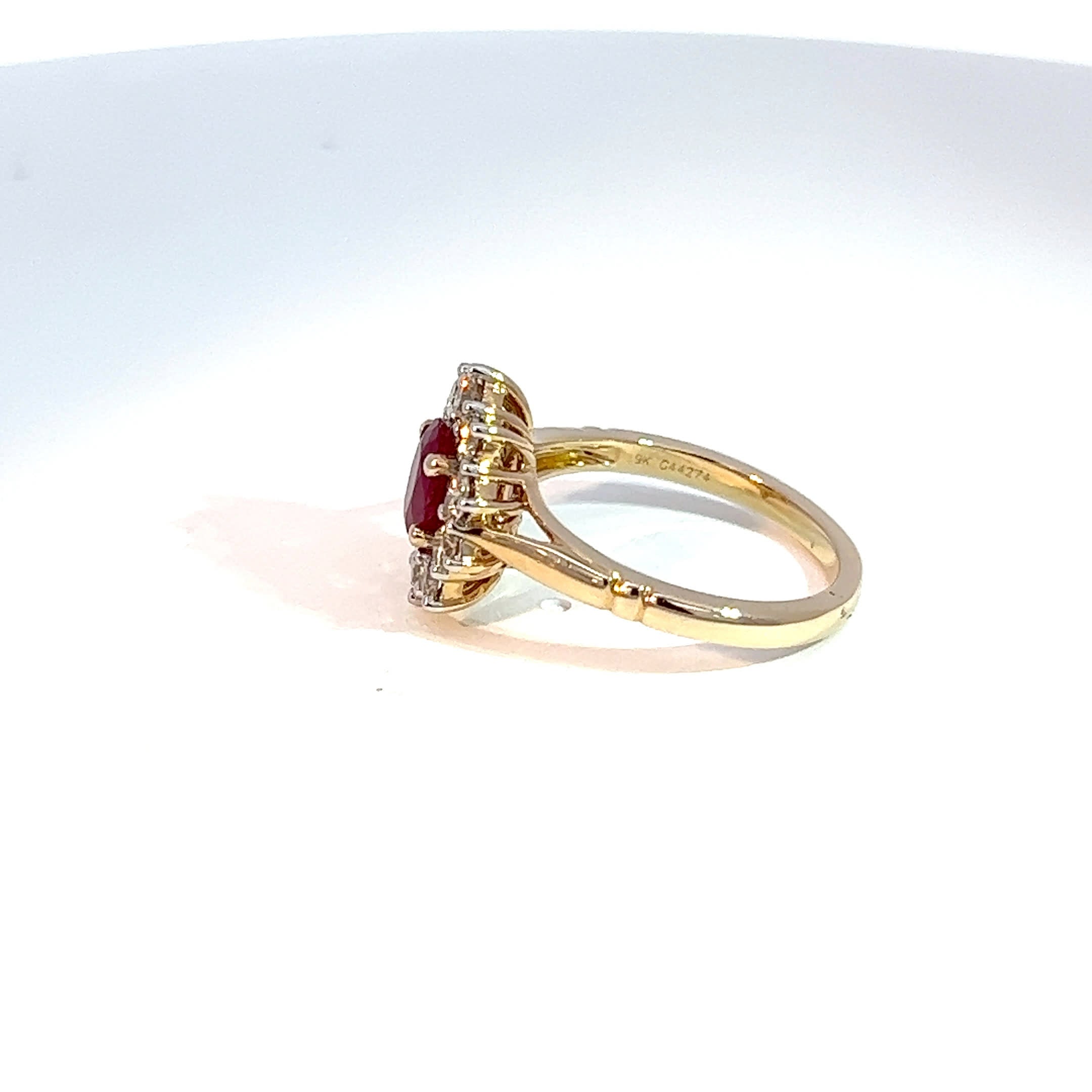 9ct Yellow Gold Ruby & Diamond Cluster Ring