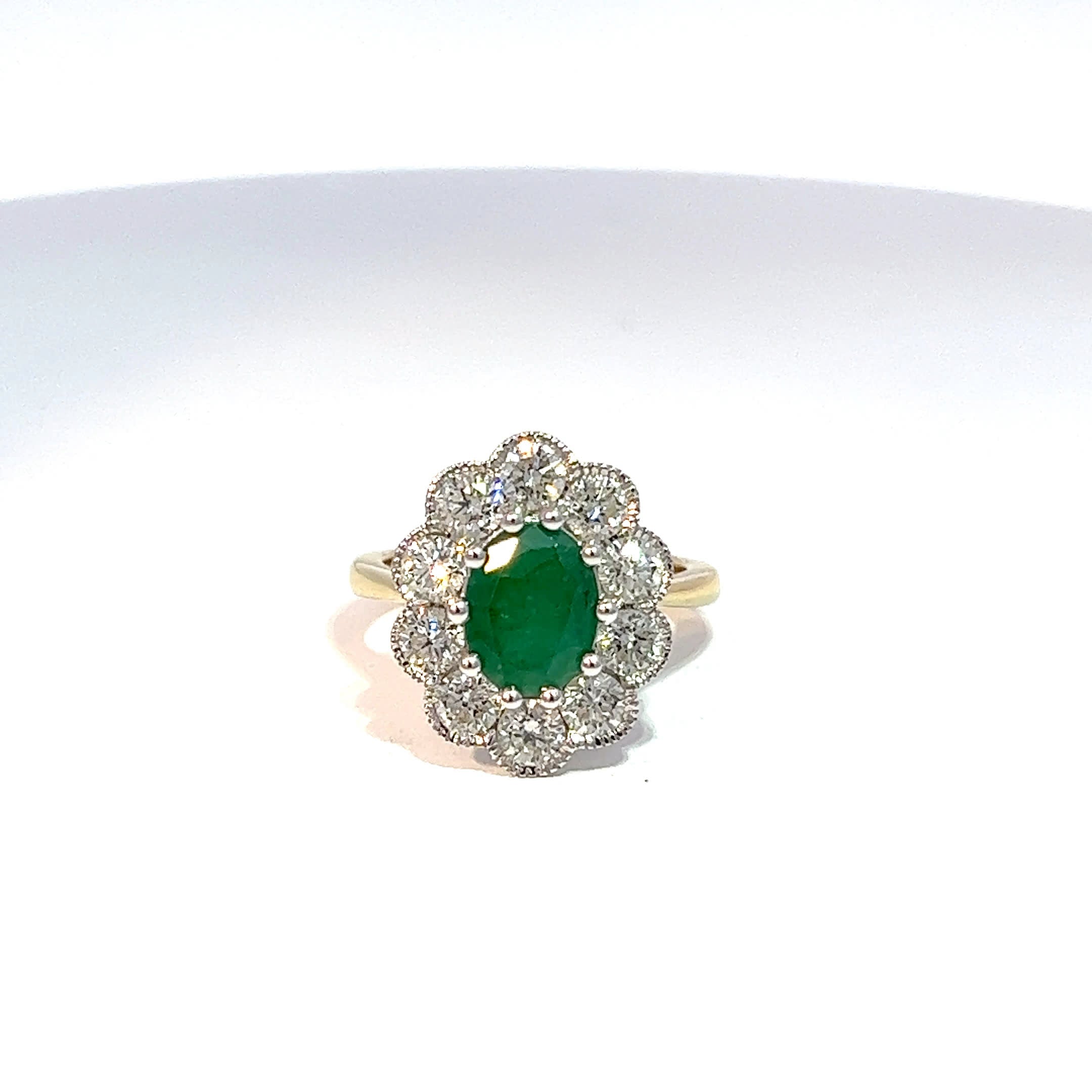 18ct Yellow Gold Oval Emerald & Diamond Ring 