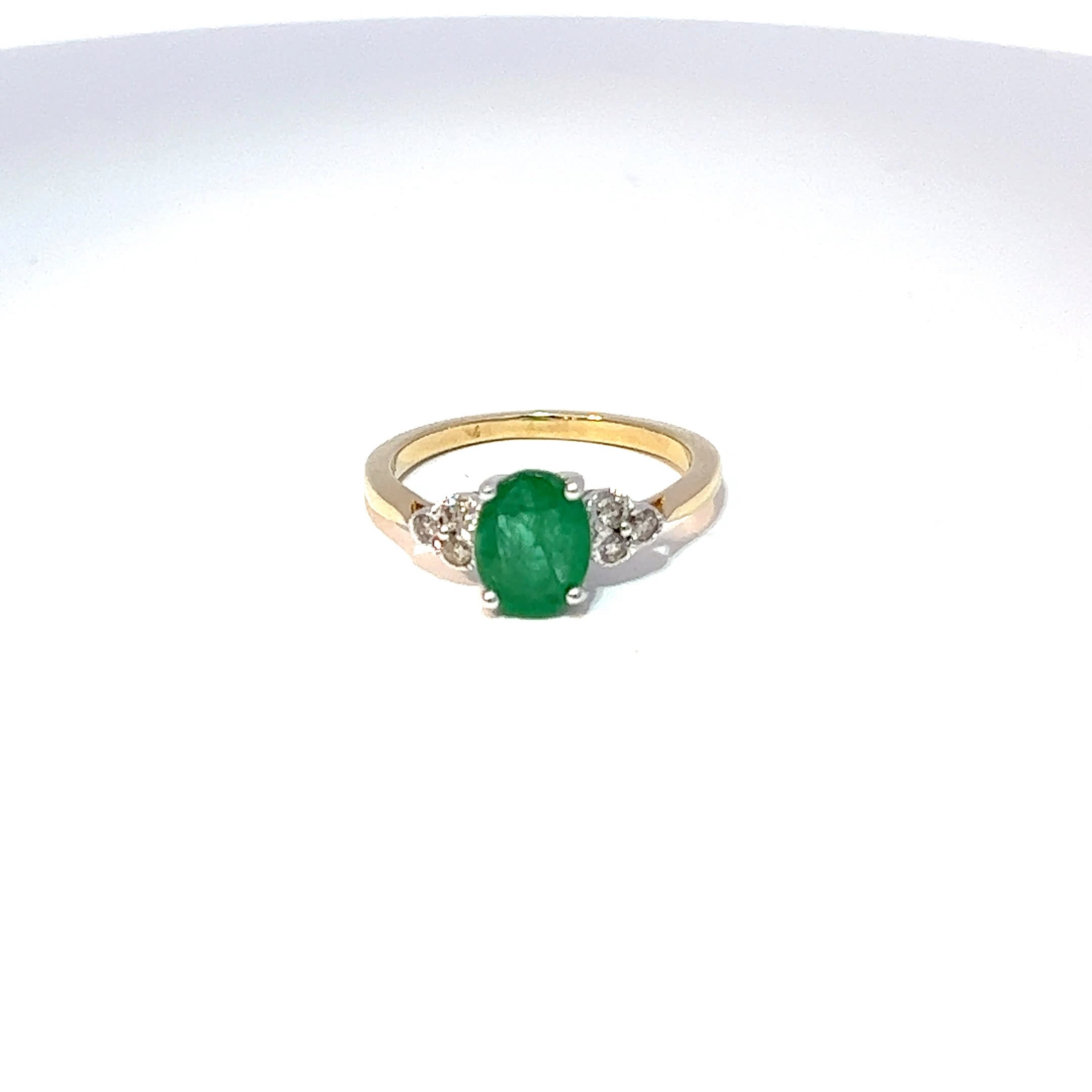 9ct Yellow Gold Emerald & Diamond Trefoil Ring 