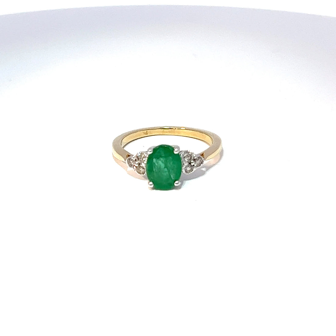 9ct Yellow Gold Emerald & Diamond Trefoil Ring 