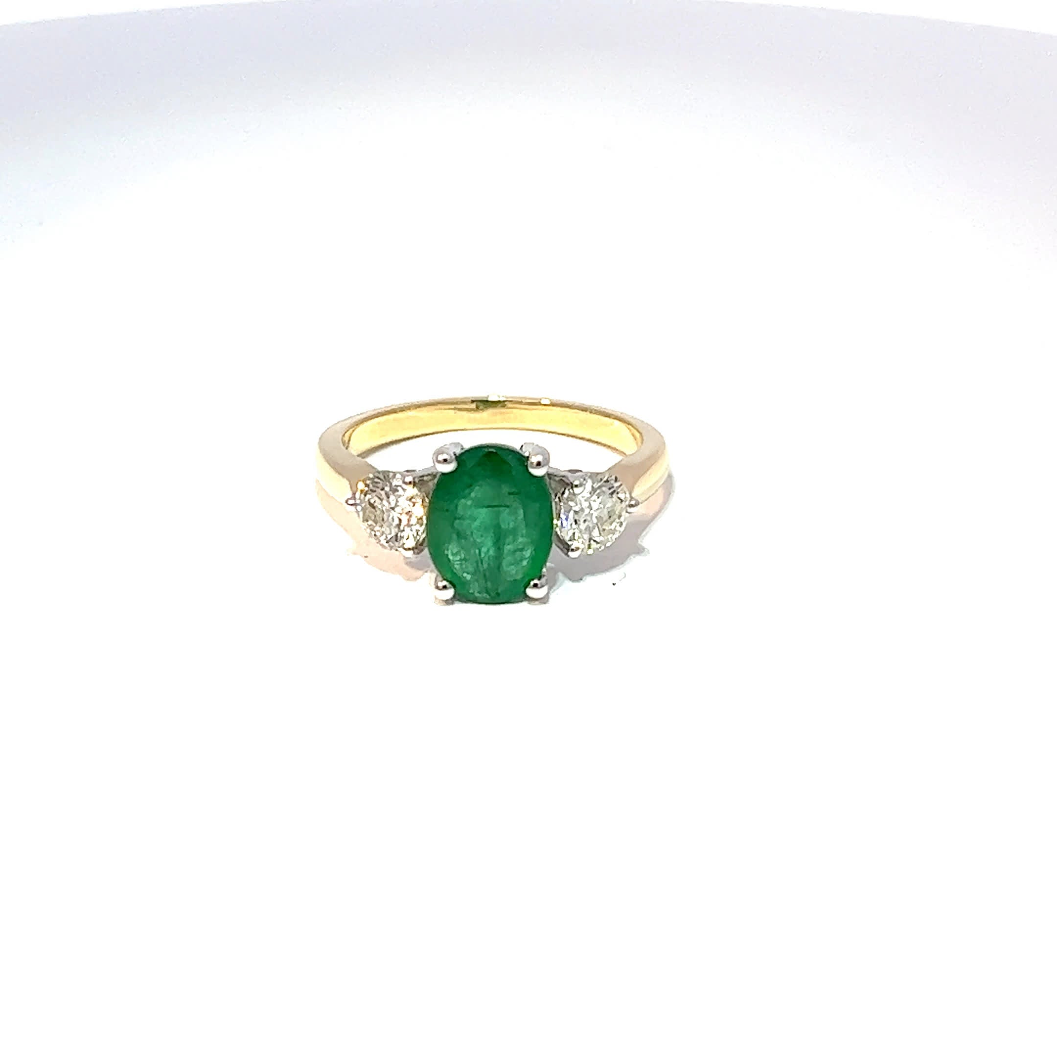 14ct Yellow Gold Oval Emerald & Diamond Trilogy Ring 