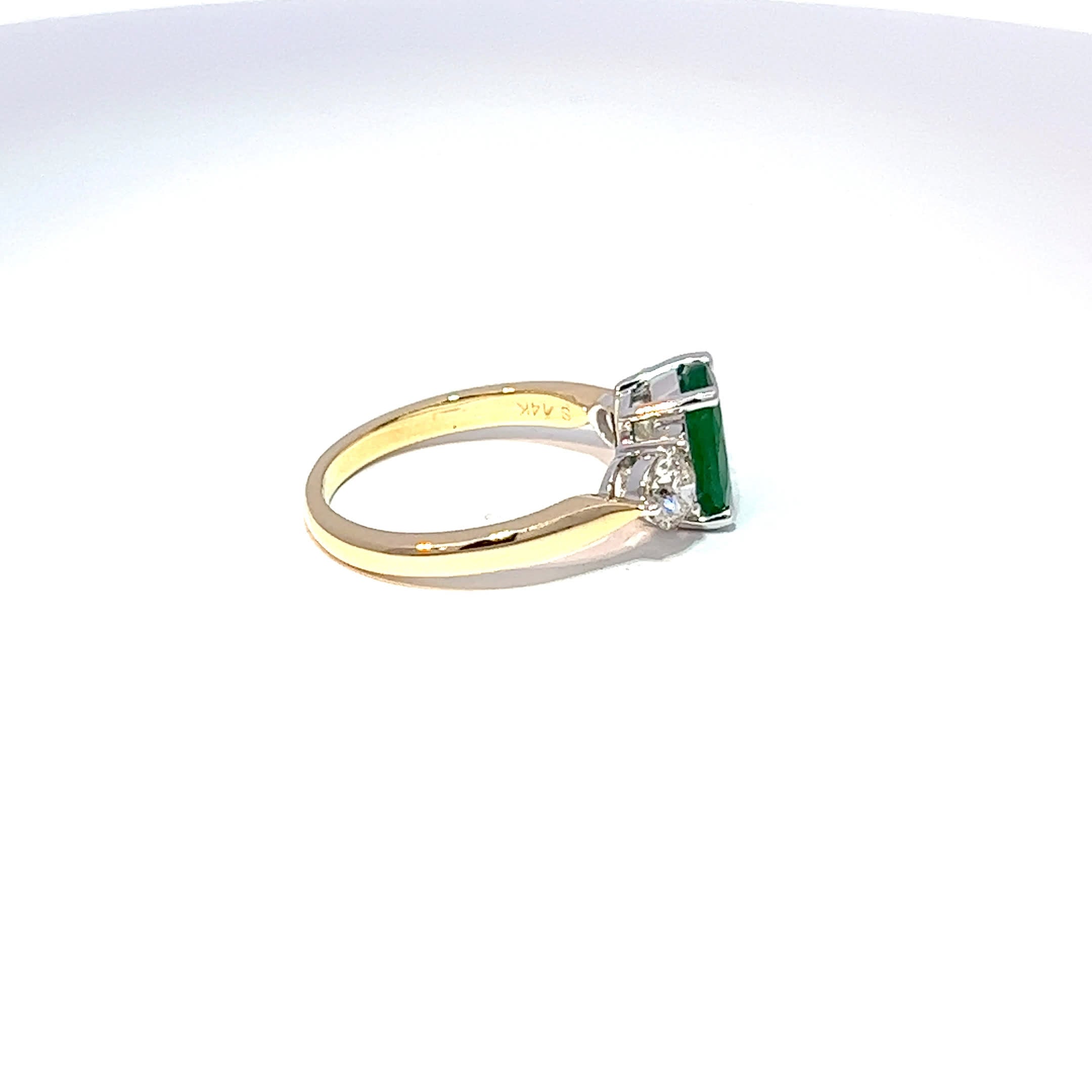 14ct Yellow Gold Oval Emerald & Diamond Trilogy Ring