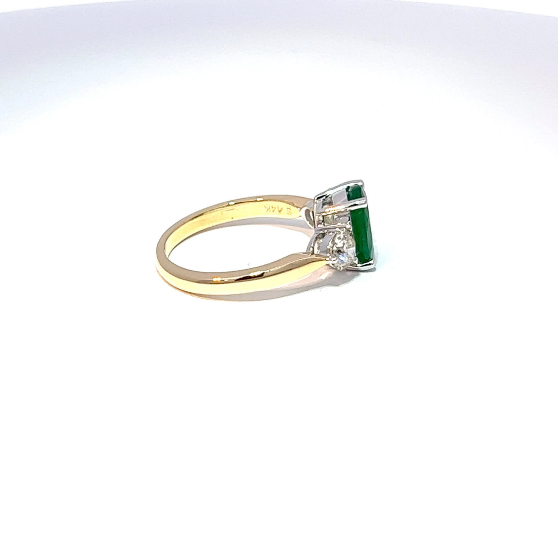 14ct Yellow Gold Oval Emerald & Diamond Trilogy Ring