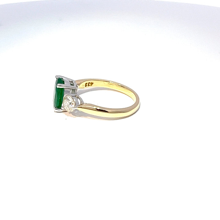 14ct Yellow Gold Oval Emerald & Diamond Trilogy Ring
