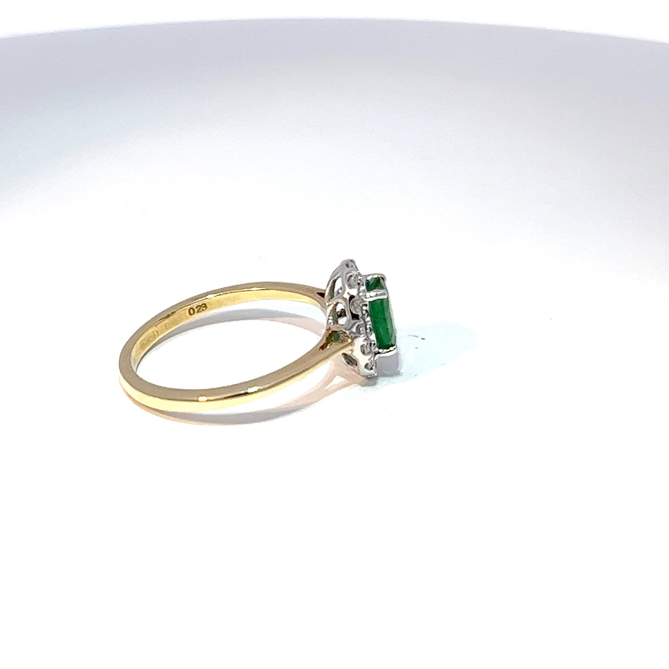 9ct Yellow Gold Emerald & Diamond Halo Ring