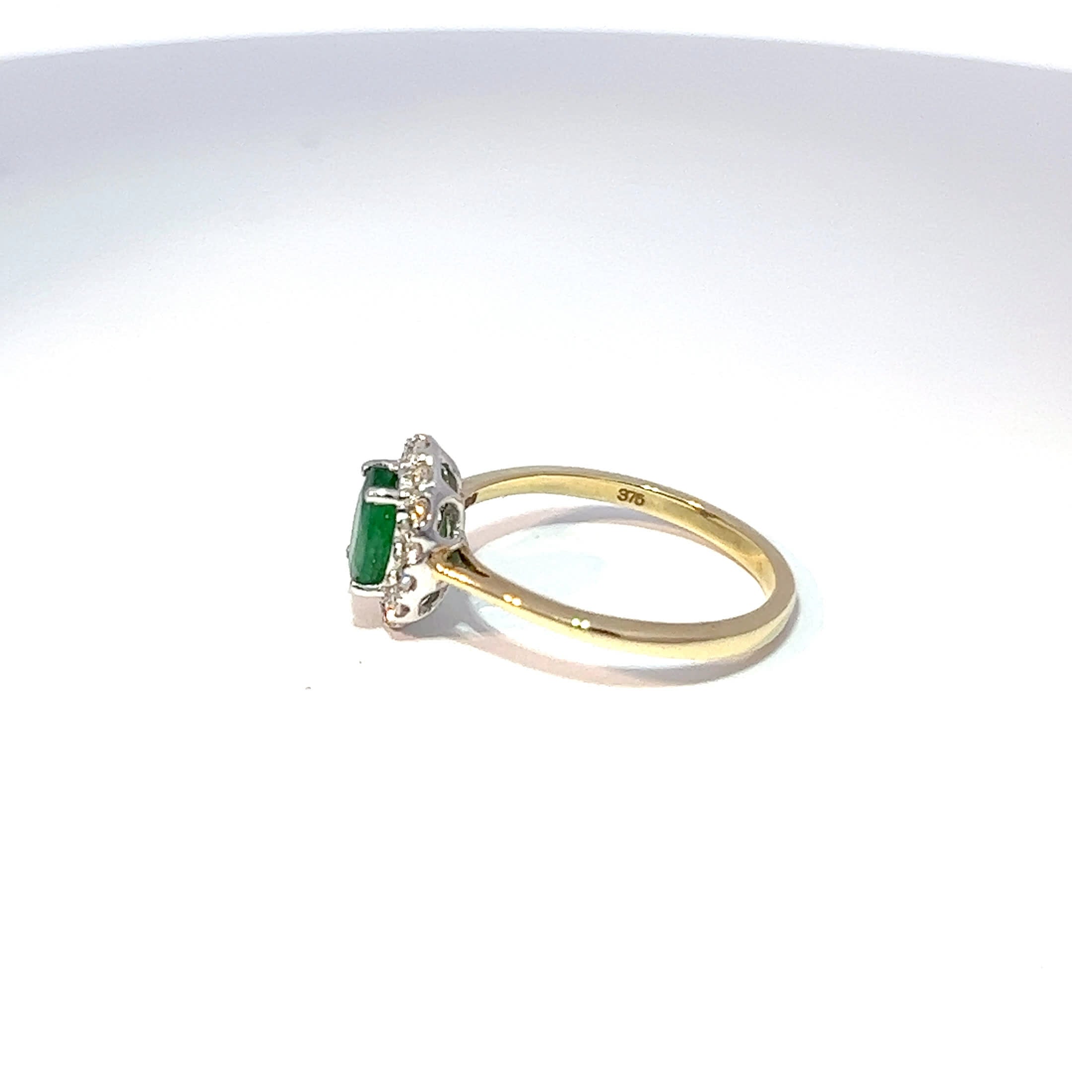 9ct Yellow Gold Emerald & Diamond Halo Ring