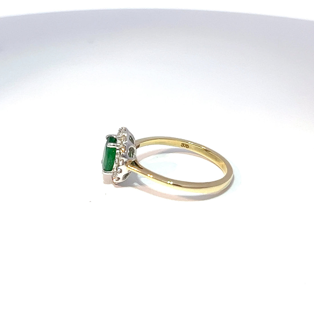 9ct Yellow Gold Emerald & Diamond Halo Ring