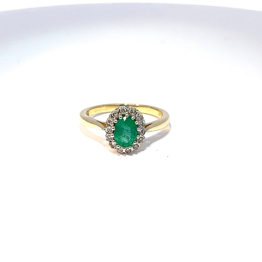 9ct Yellow Gold Emerald & Diamond Halo Ring 