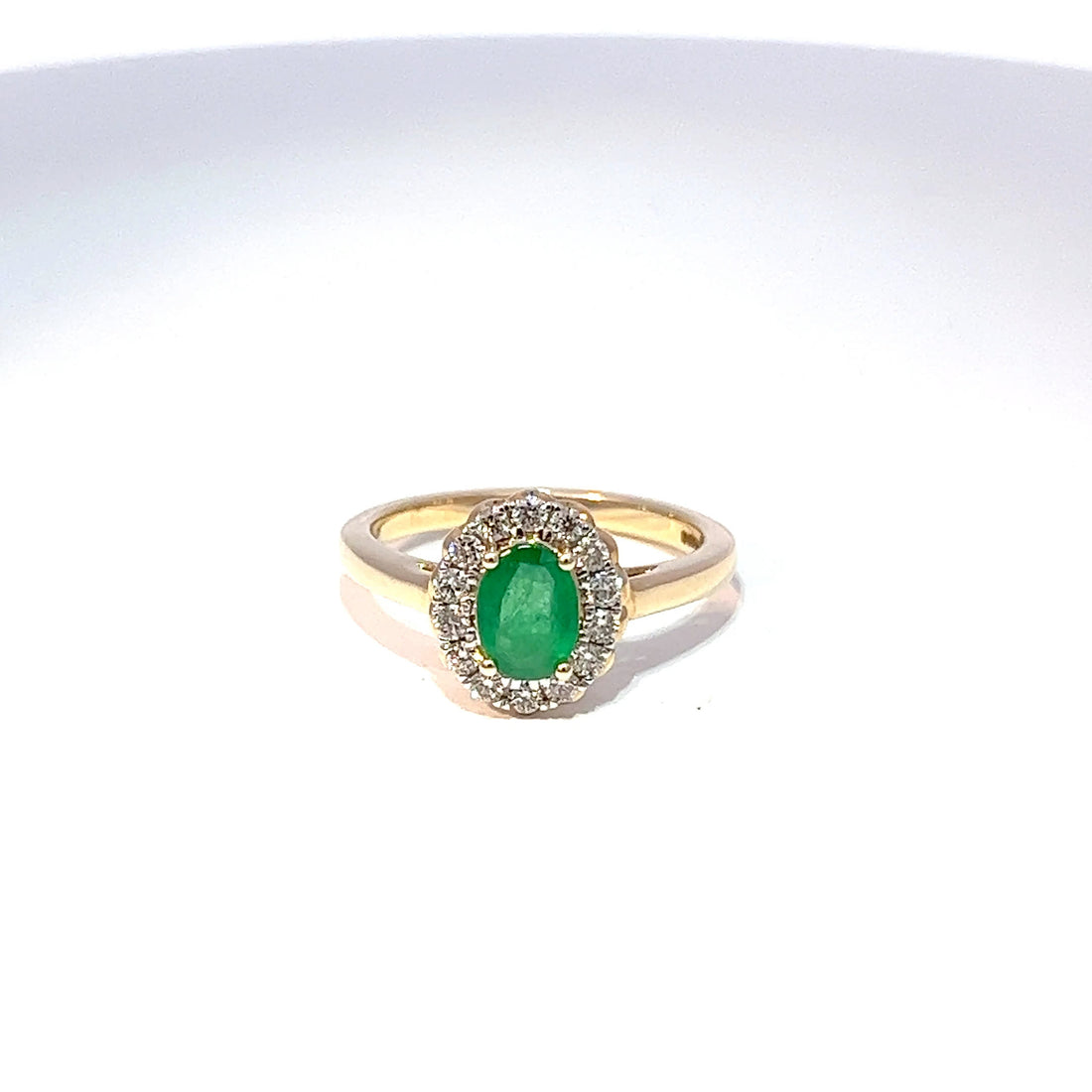 9ct Yellow Gold Emerald & Diamond Halo Ring 