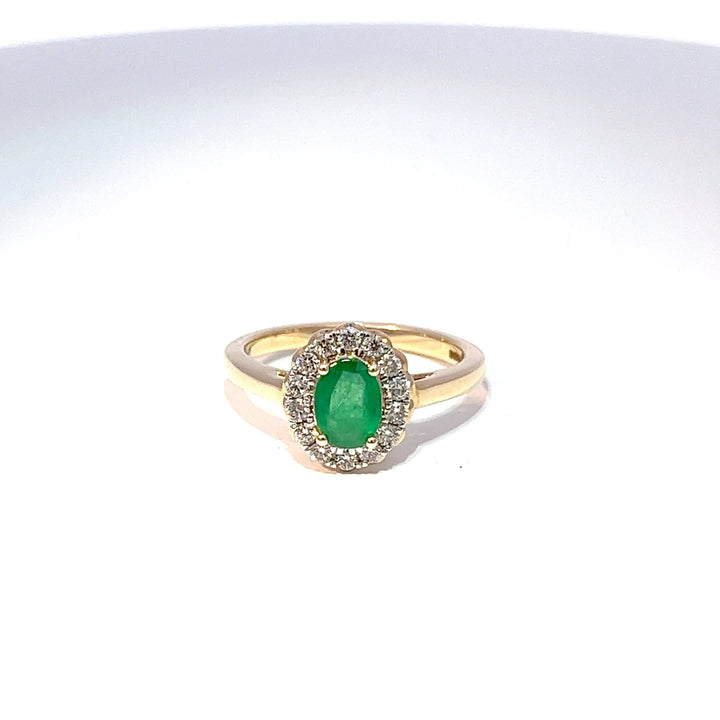 9ct Yellow Gold Emerald & Diamond Halo Ring 