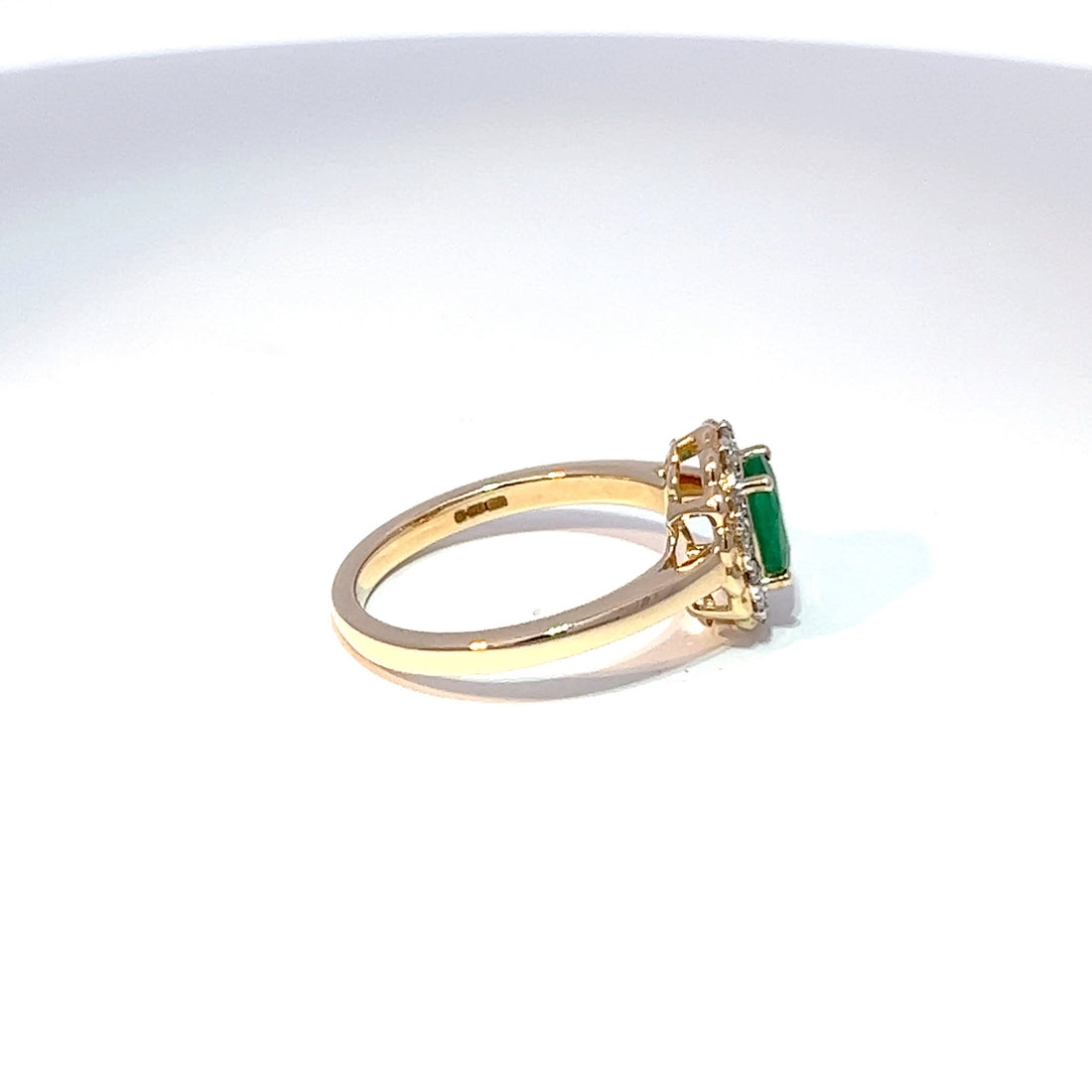 9ct Yellow Gold Emerald & Diamond Halo Ring