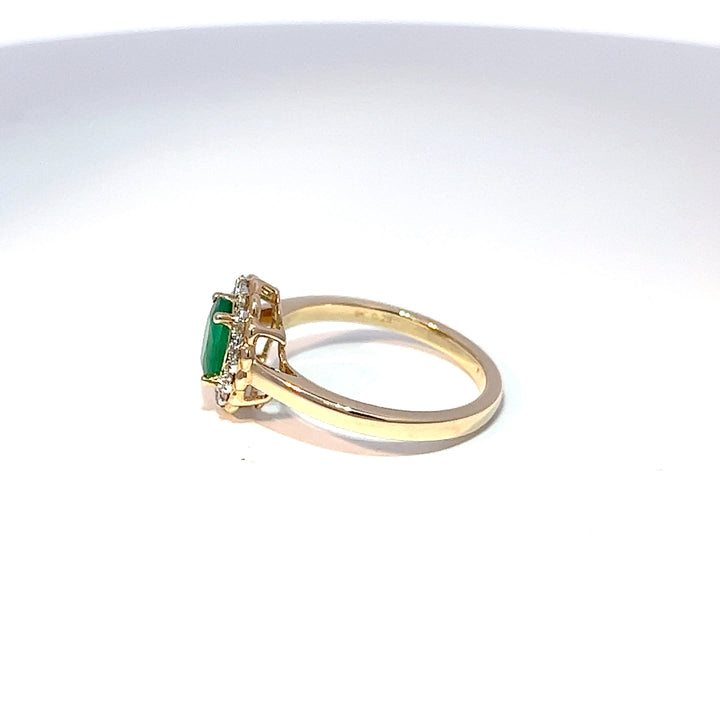 9ct Yellow Gold Emerald & Diamond Halo Ring