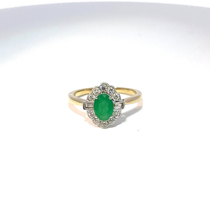 9ct Yellow Gold Emerald & Diamond Ring