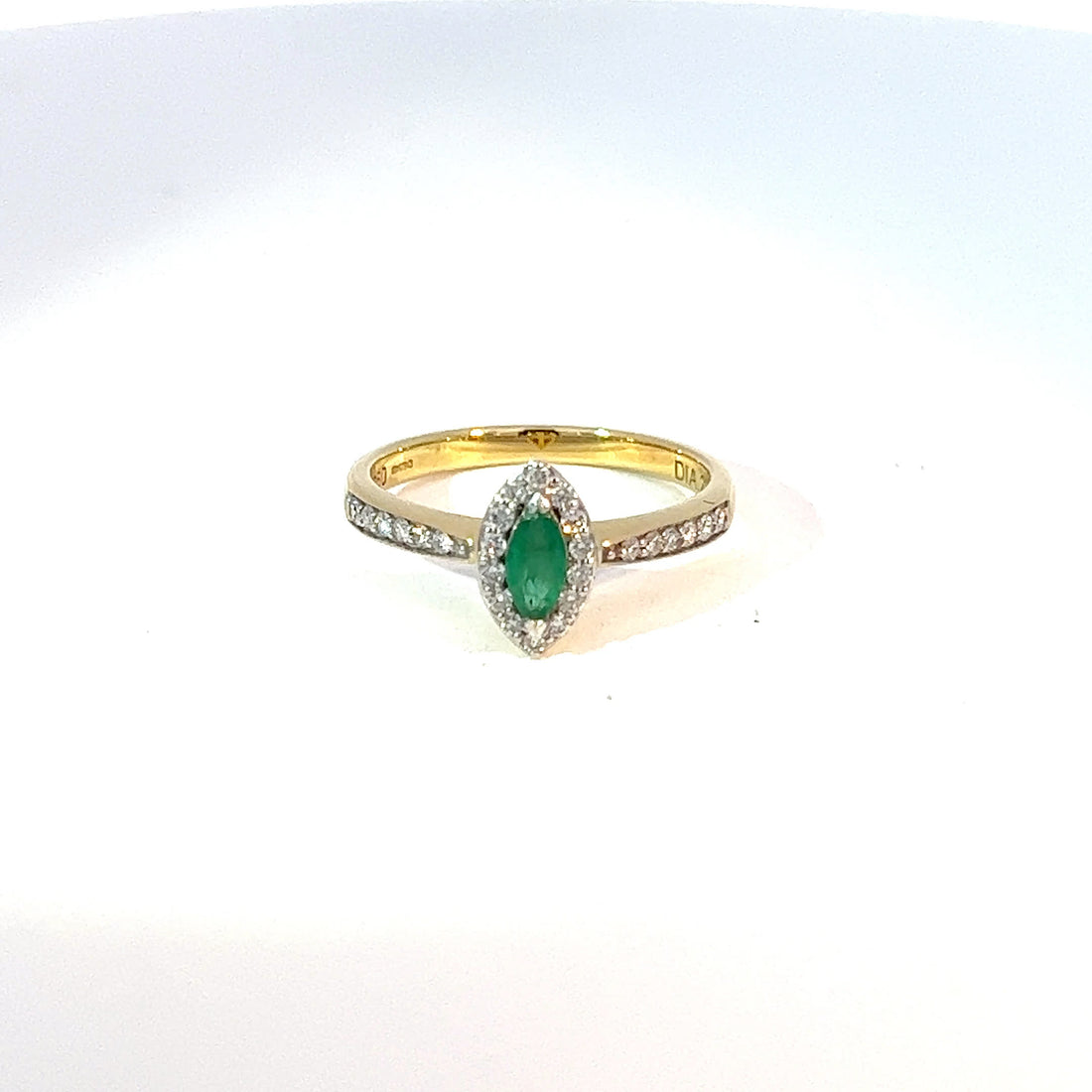 18ct Yellow Gold Marquise Emerald & Diamond Ring 
