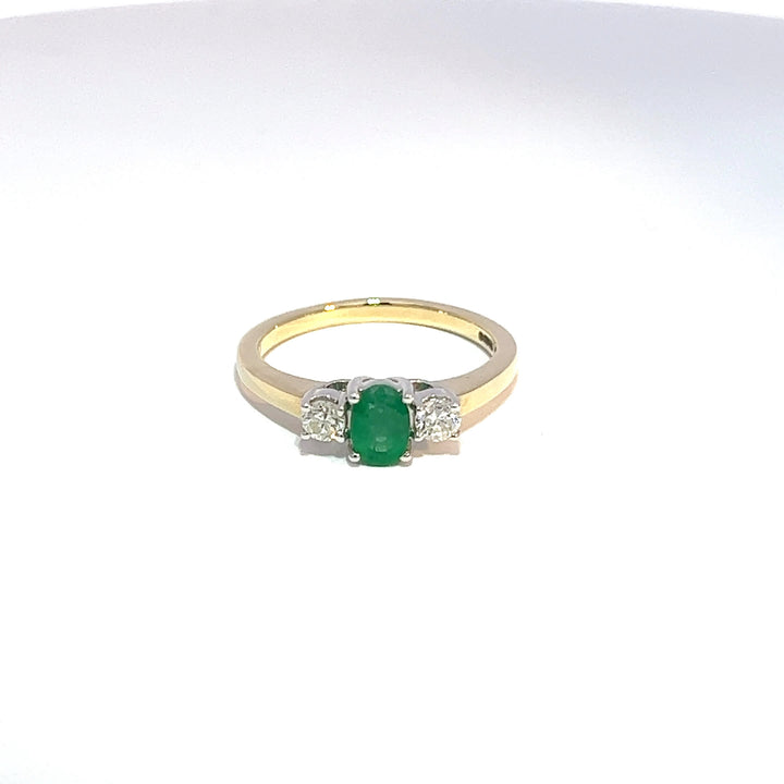 9ctYellow Gold Emerald & Diamond Trilogy Ring 