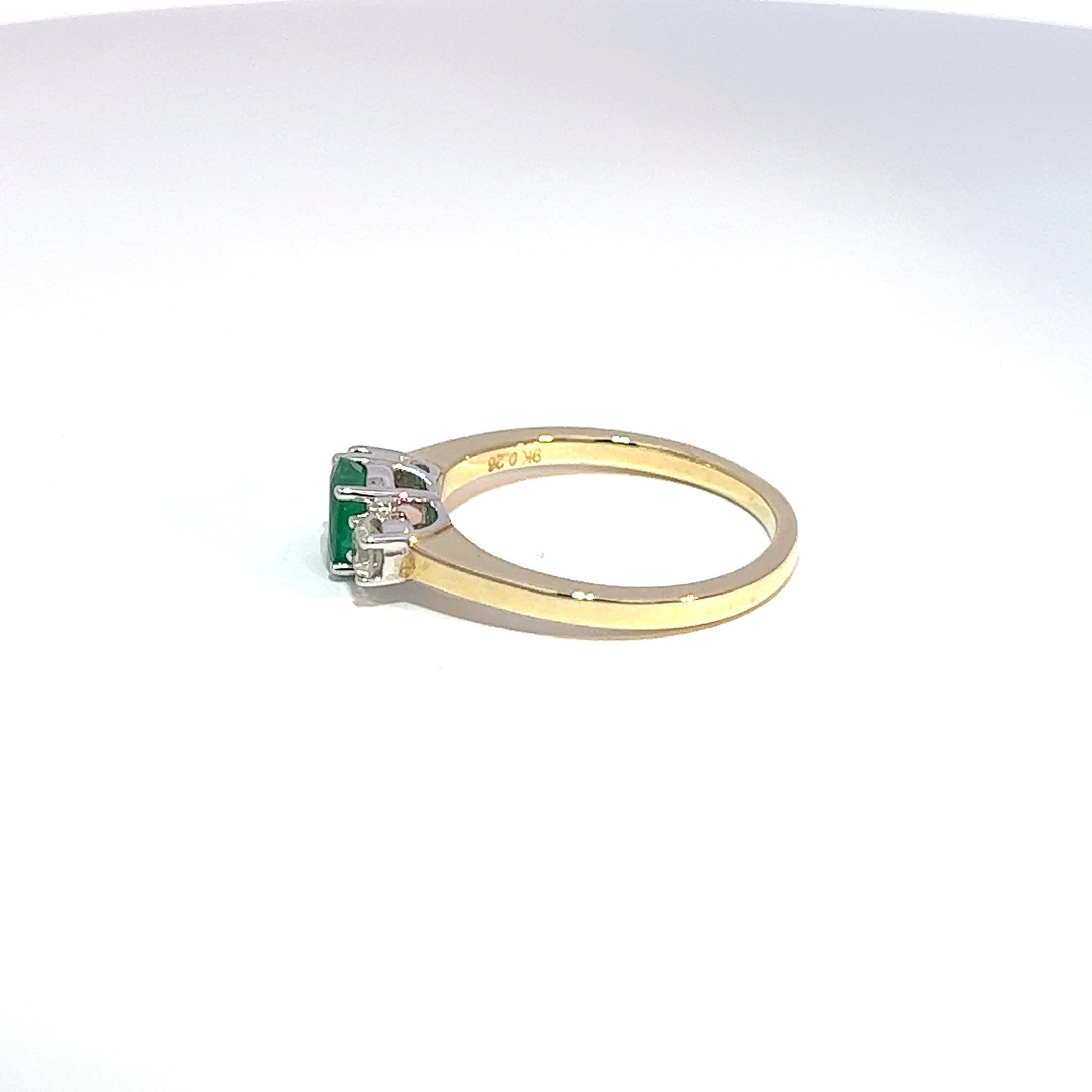 9ctYellow Gold Emerald & Diamond Trilogy Ring