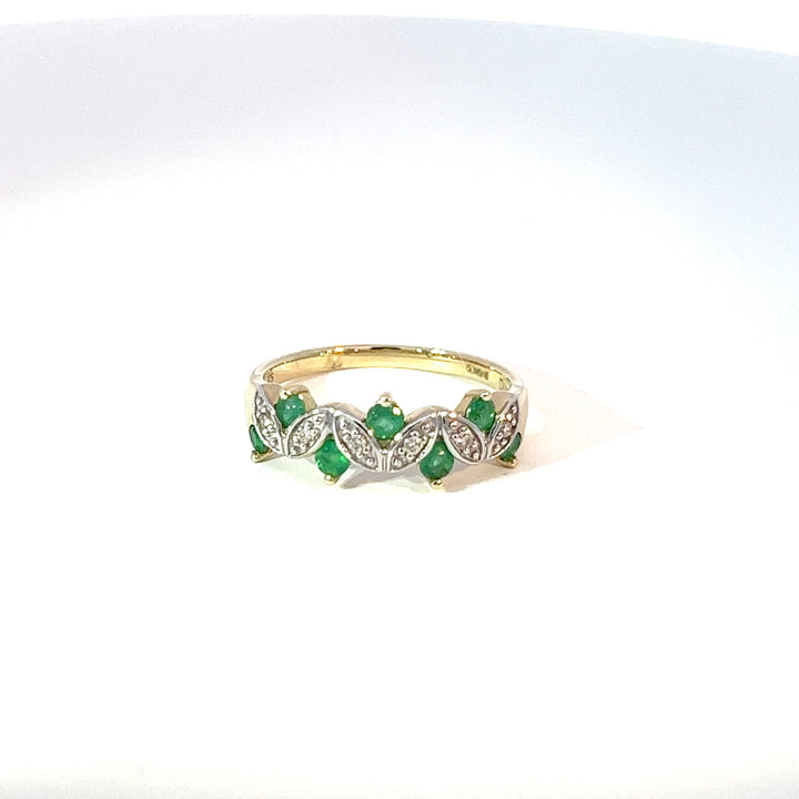 9ct Yellow Gold Emerald & Diamond Weave Band  